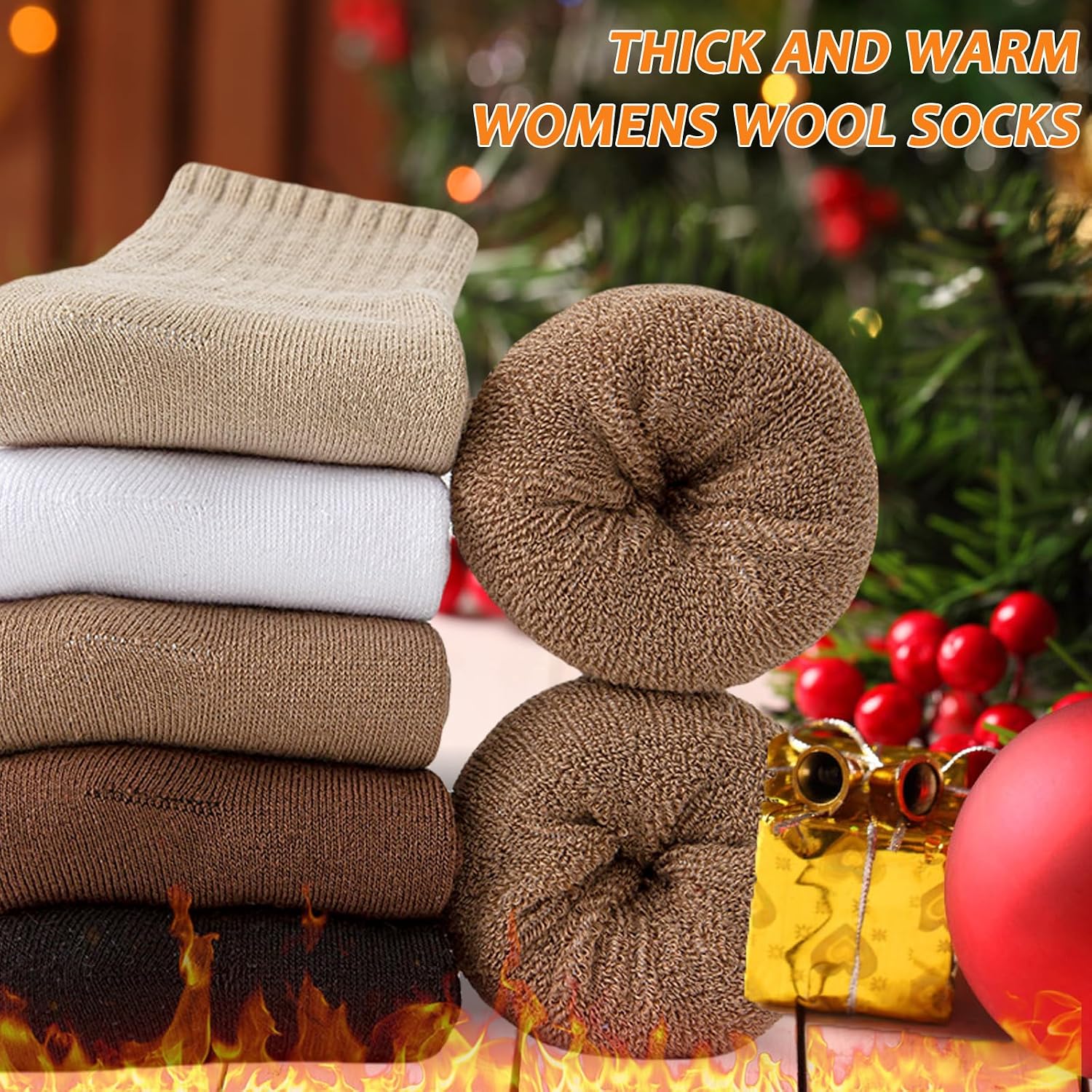 Thumbnail 4 de VoJoPi Winter Thermal Socks for Women, 5 Pairs, Full-Terry Wool Blend
