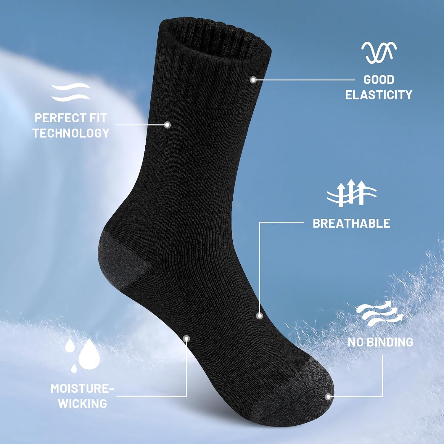 Thumbnail 3 de SIMIYA Merino Wool Crew Socks for Men (5 Pairs) – Thick Thermal Hiking Socks