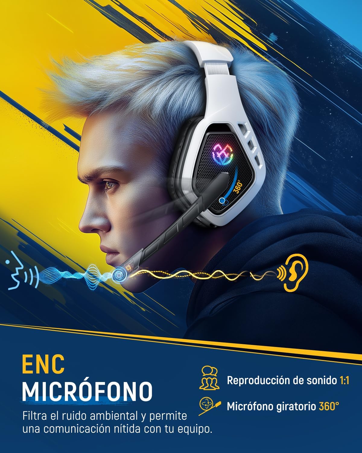 Detalle 2 de Tatybo Cascos Gaming Inalámbricos 7.1 40H