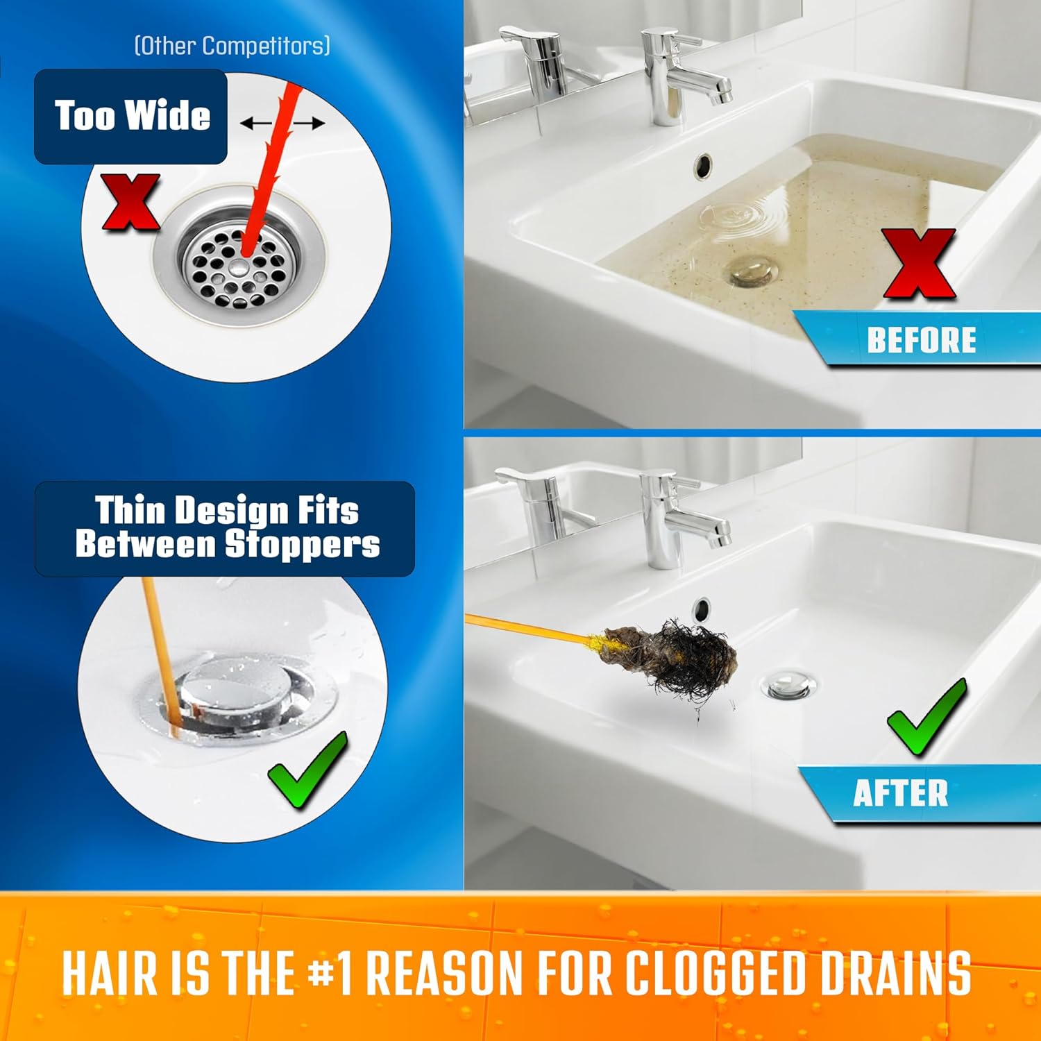 Detalle 2 de Flexisnake Drain Weasel Hair Clog Remover Kit with Rotating Handle and 5 Disposable Wands