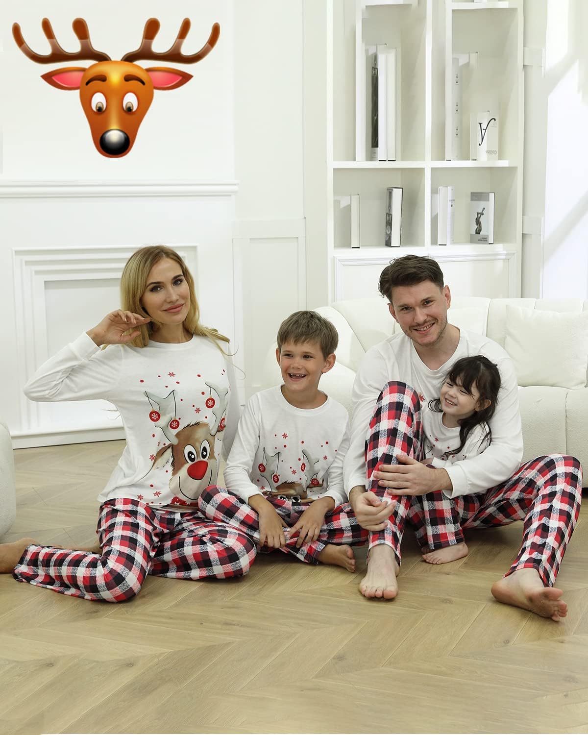 Detalle 2 de Sizet Family Christmas Pyjama Set with Reindeer Tops and Red Plaid Pants