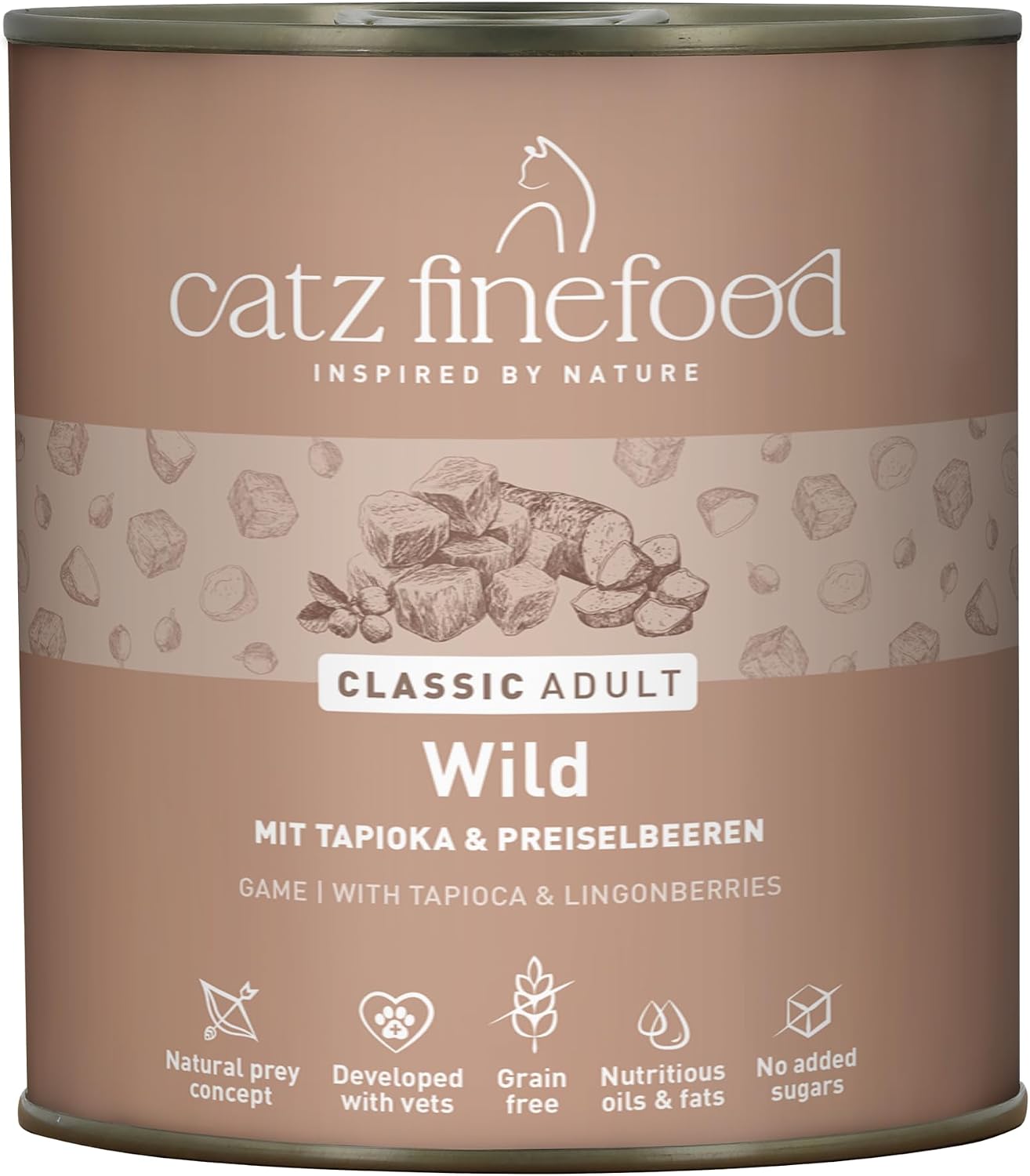 Detalle de catz finefood N° 9 mokra karma dla kotów z dziczyzną, ziemniakami i żurawiną, 6 × 800 g