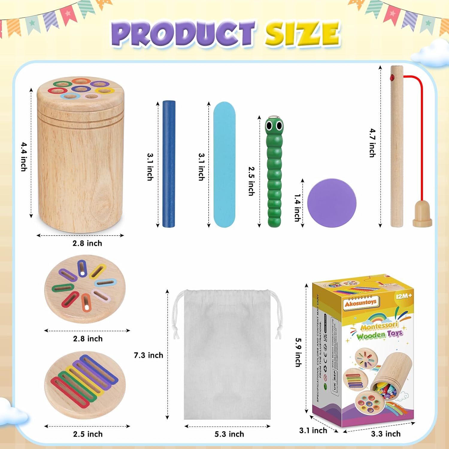 Thumbnail 4 de Akosuntoys Montessori Wooden Toddler Travel Toys 4-in-1 Educational Set