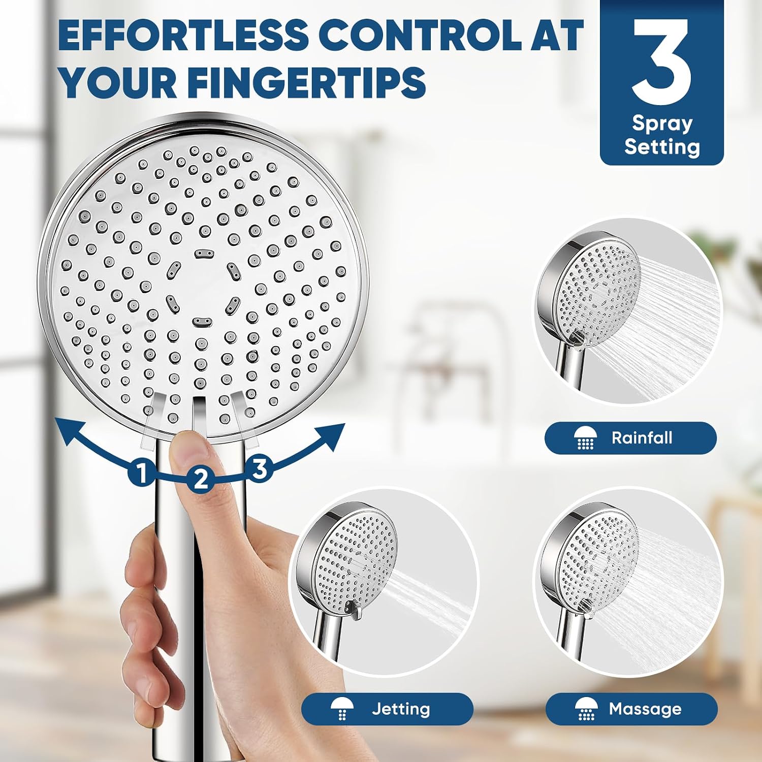 Detalle de Cobbe KSCP160-CA Handheld Shower Head, 3 Spray Settings, Stainless Steel