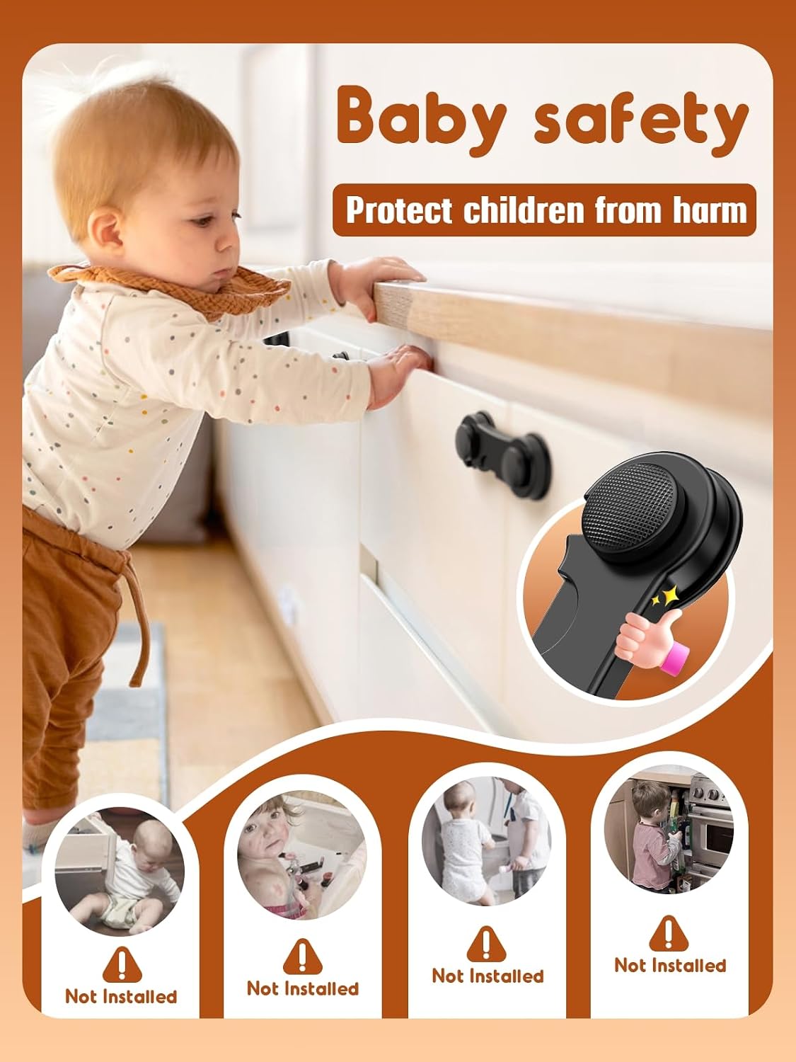 Thumbnail 2 de Septeamay Cupboard Locks for Children (12 Pack) – adhesive child safety locks for kitchen cupboards, drawers and fridge doors