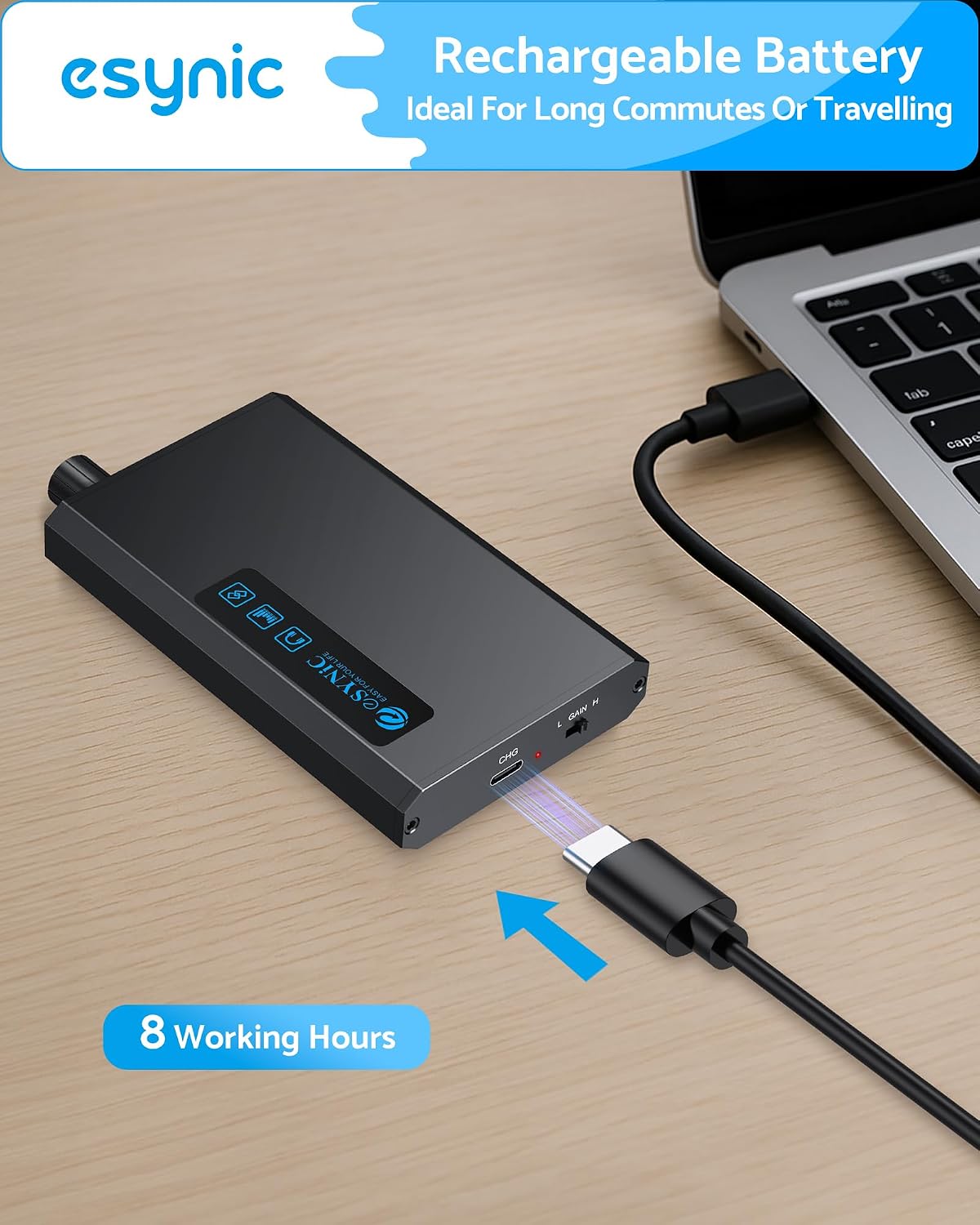Thumbnail 5 de eSynic HiFi-hoofdtelefoonversterker met Bluetooth 5.1, 2 gainniveaus en 1500mAh