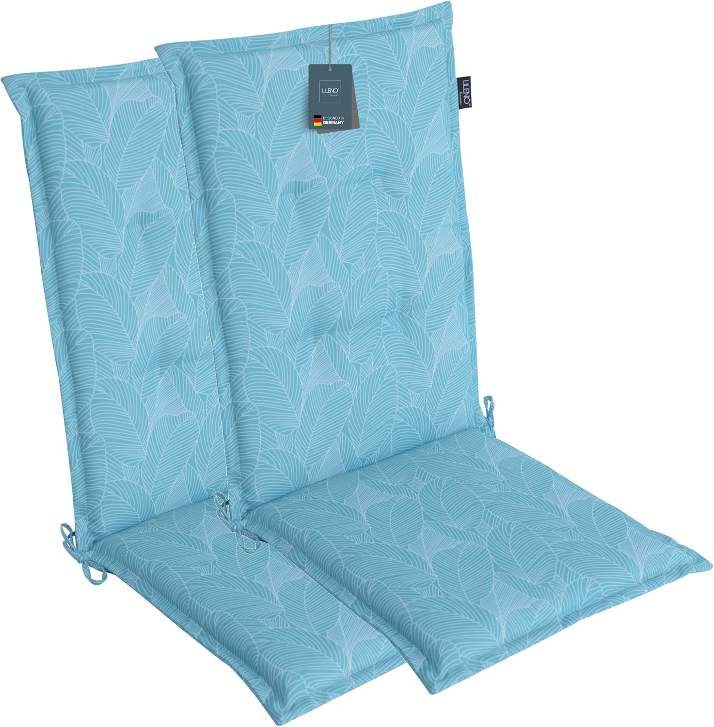 Detalle de LILENO HOME Gartenstuhl Auflagen für Hochlehner im 2er-Set „Blätter Aqua“