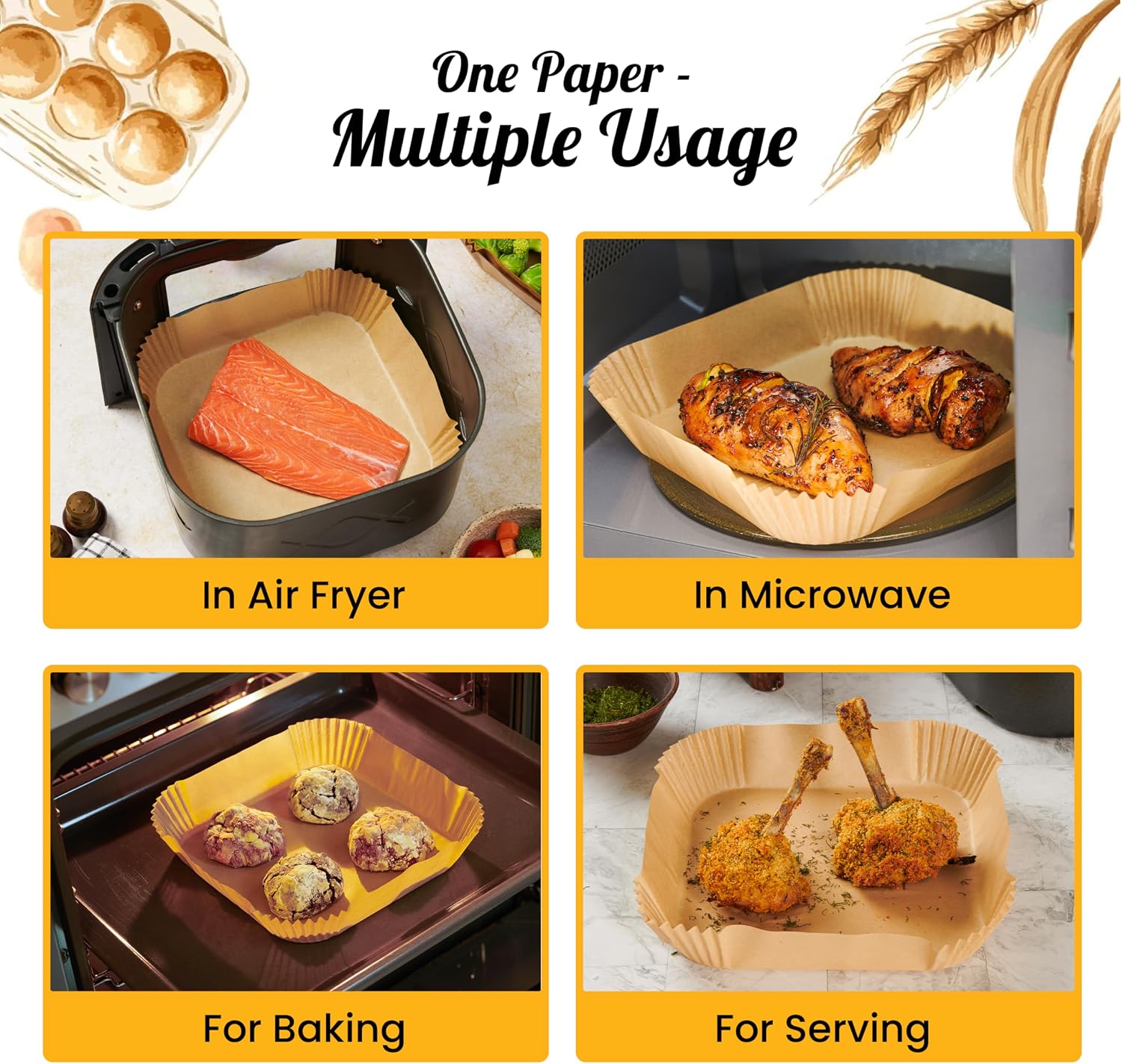 Thumbnail 6 de Baker's Signature BS-AIR-SQ208 Square Air Fryer Liners, 8-inch, 250 Count