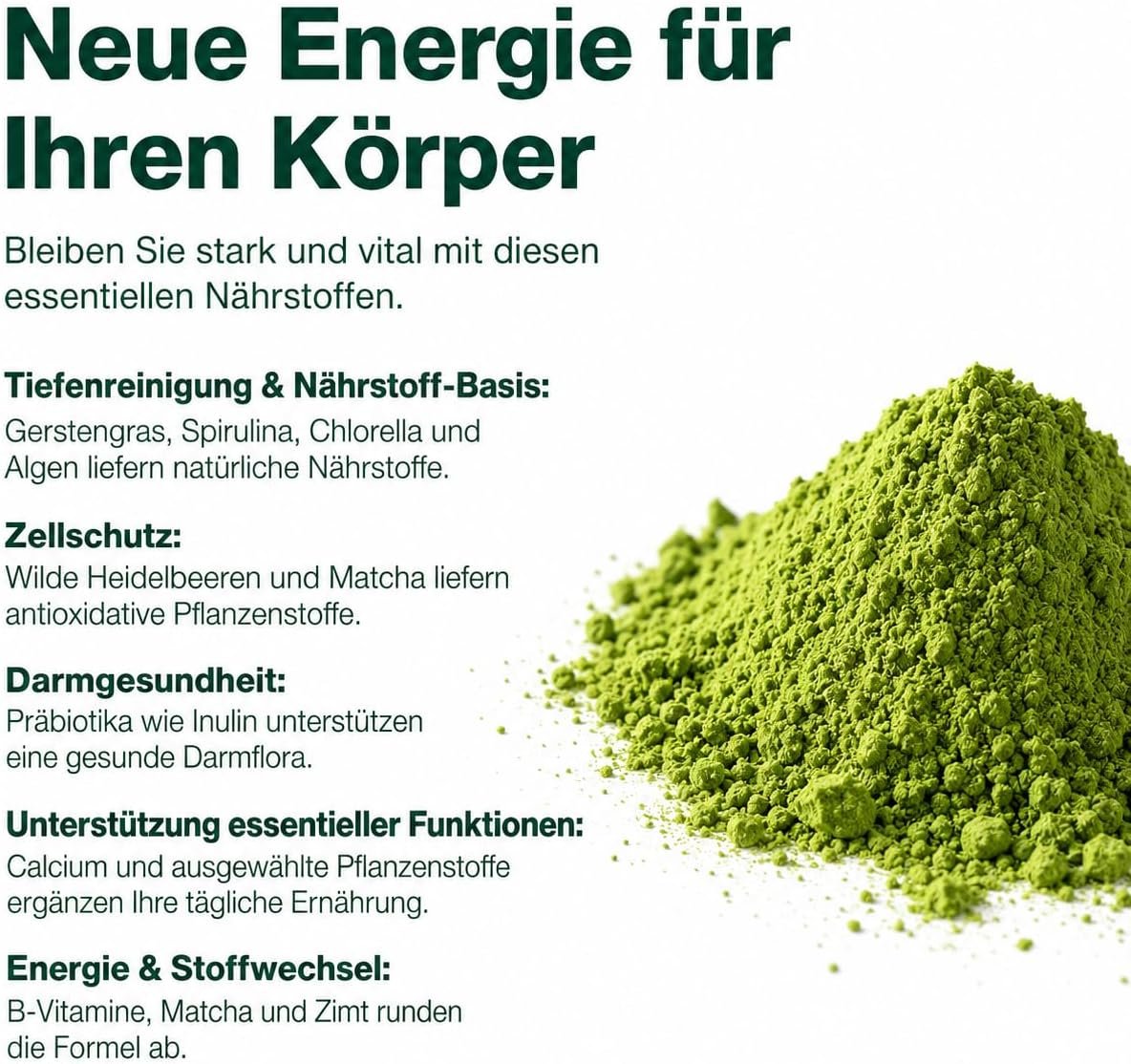 Detalle de Grüne Entgiftungspulver 200 g – Superfood Helfer mit Matcha, Gerstengras und Beeren