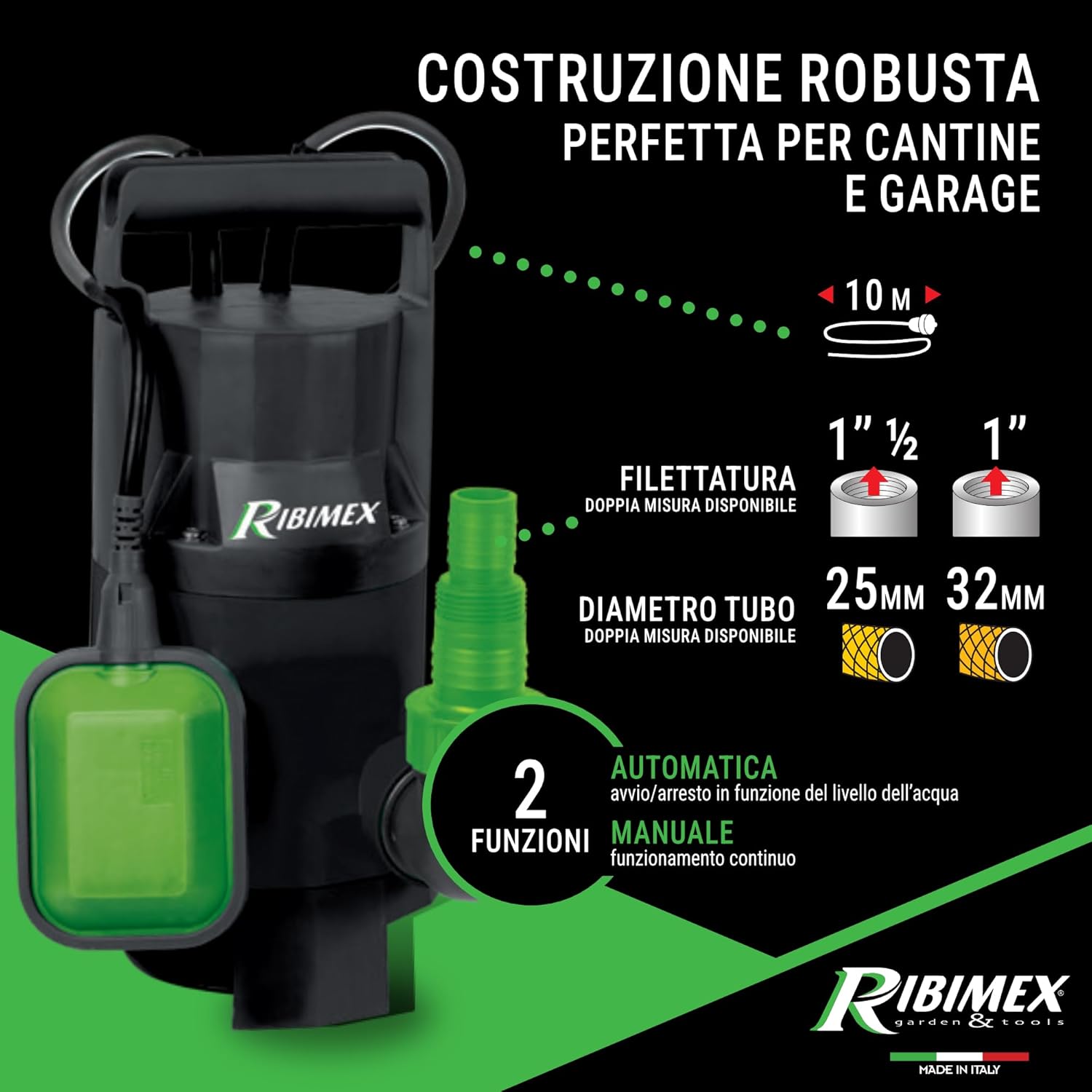 Thumbnail 2 de Ribimex Pompa sommersa per acque scure con particelle fino a 25 mm – PRPVC400C, 9.500 L/h, 400 W