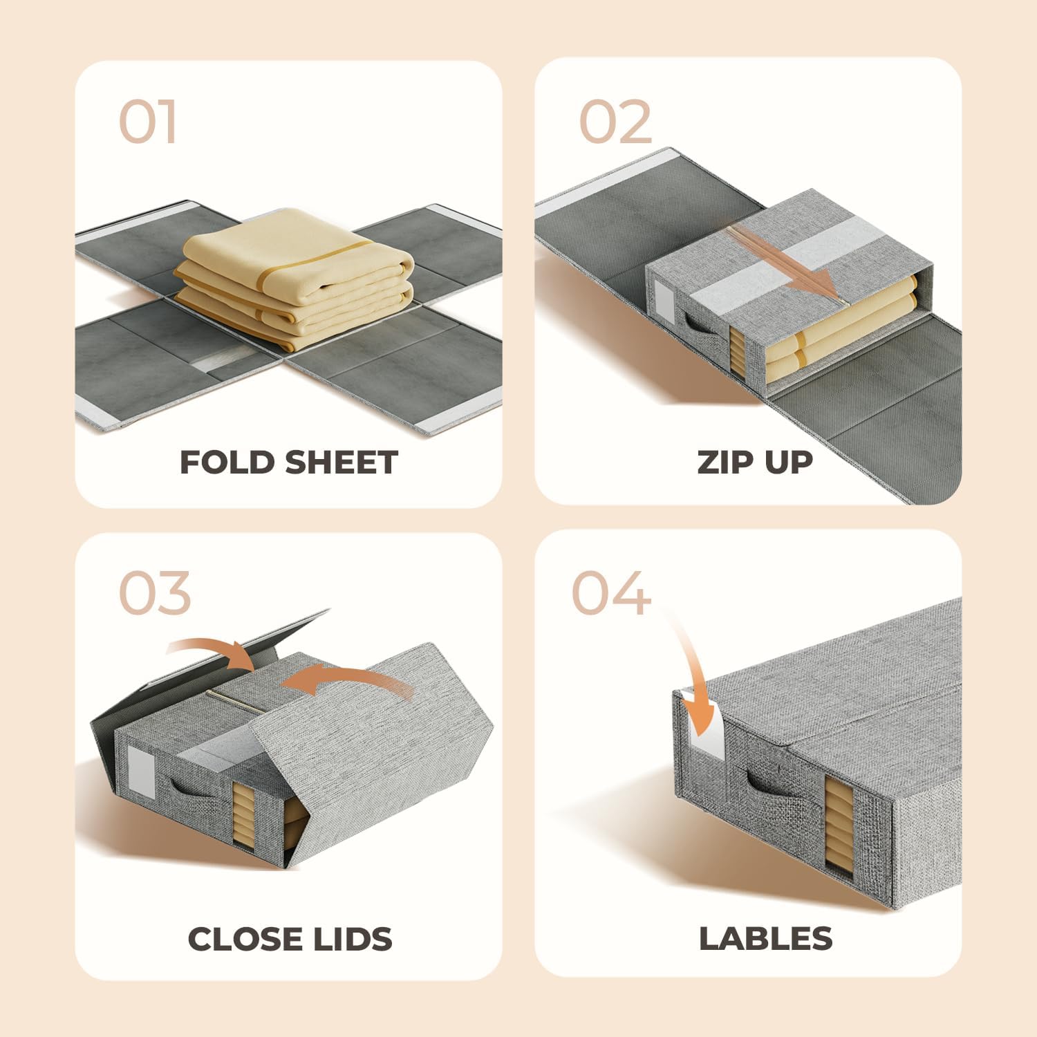Thumbnail 6 de ZenStorage 6-Pack Sheet Organizers and Storage – King/Queen Size with Window, Foldable & Dustproof (Grey)