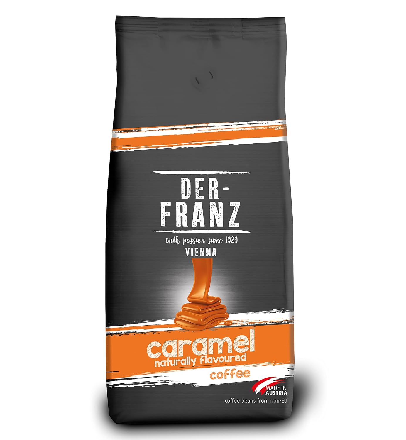 Der-Franz Kaffee aromatisiert mit Karamell – 1000 g Ganze Bohnen, Arabica/Robusta