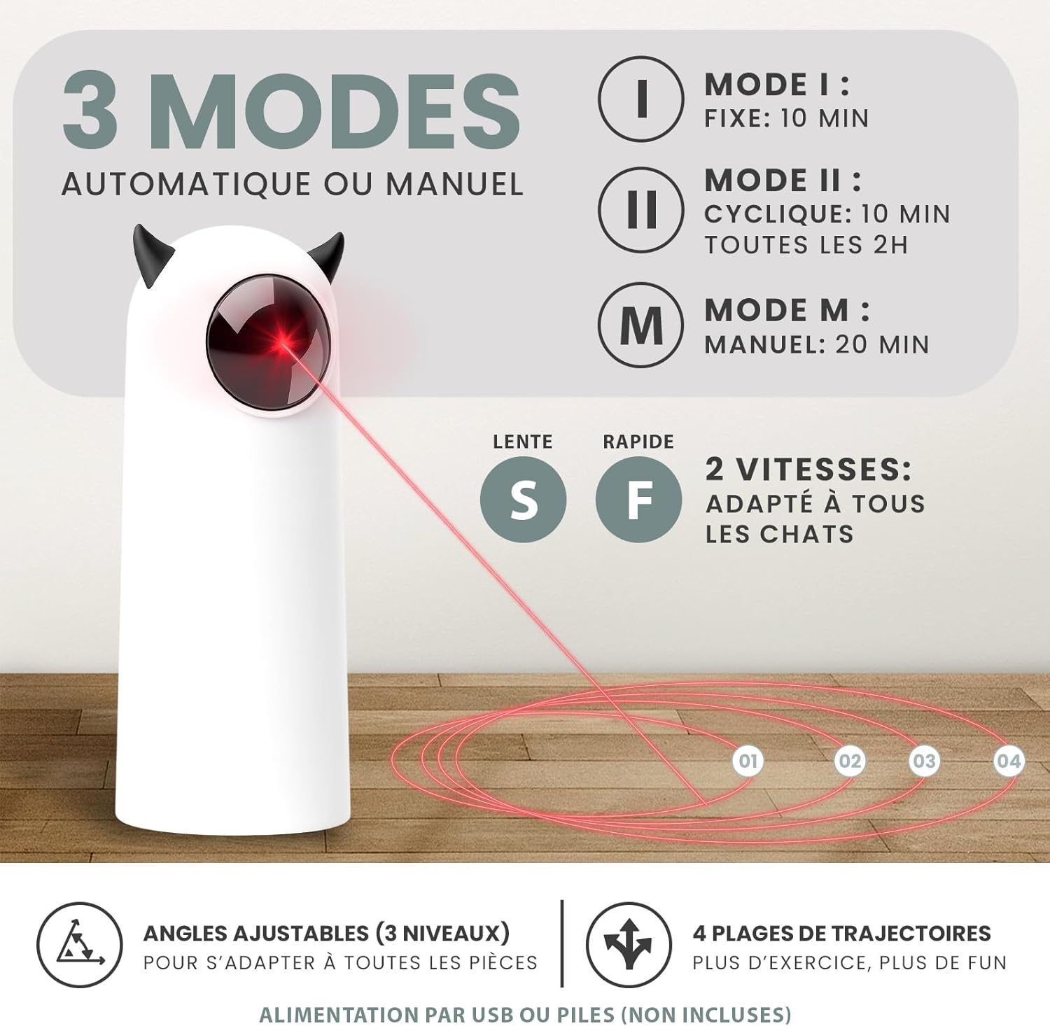 Detalle 2 de Pet Stufff Coffret 4 Jouets Interactifs pour Chat — Laser Automatique, Pointeur Manuel, Balle Interactive et Oiseau Volant avec Catnip