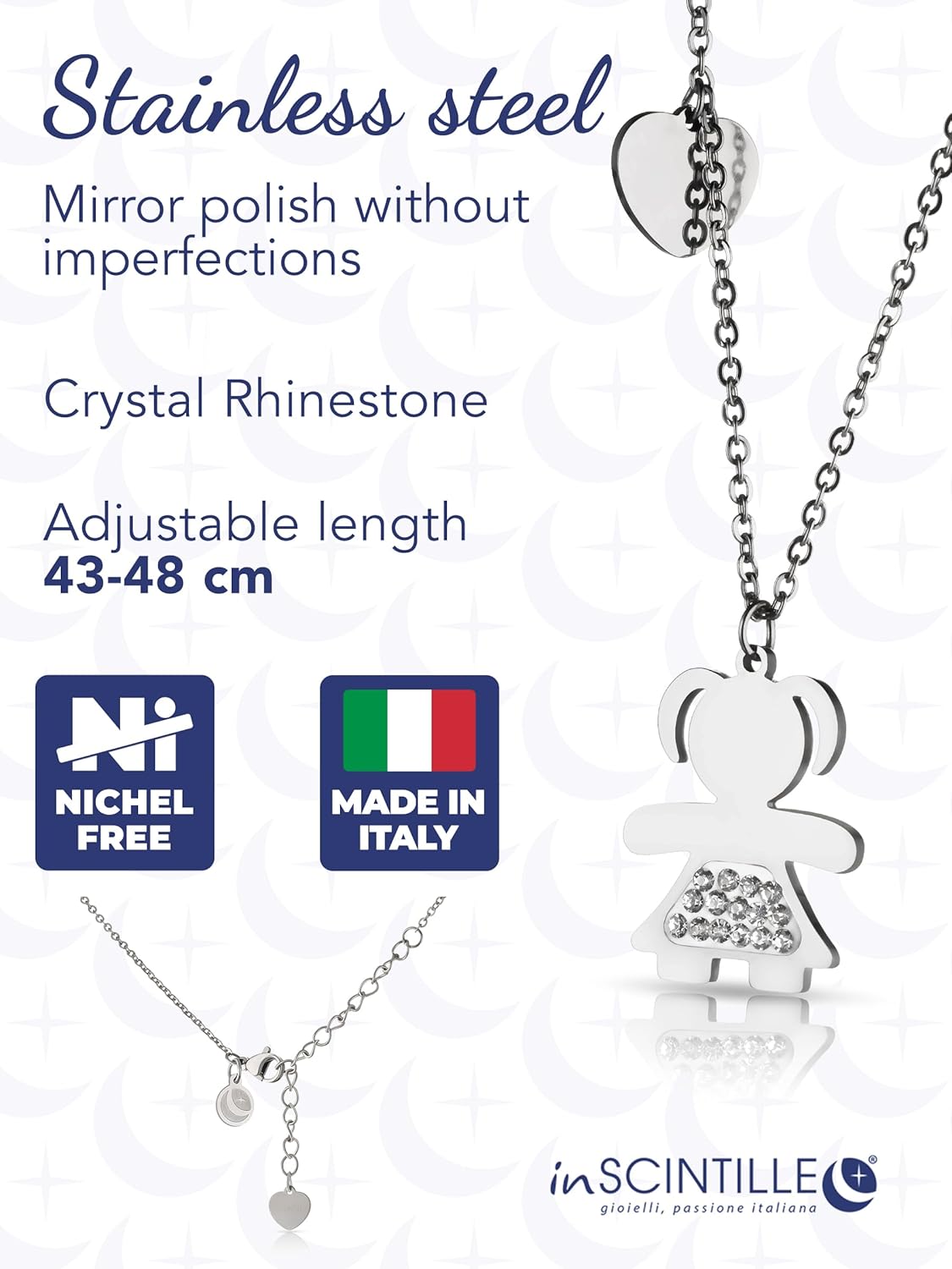 Detalle 2 de inSCINTILLE Collier en Acier Inoxydable avec Pendentif Bébé – Intemporel et ajustable