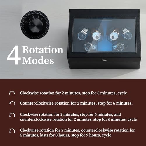 Detalle de Mcbazel 6 Watch Winder with Storage — Ultra Quiet, Dual Rotor, 5 Modes and LED Display