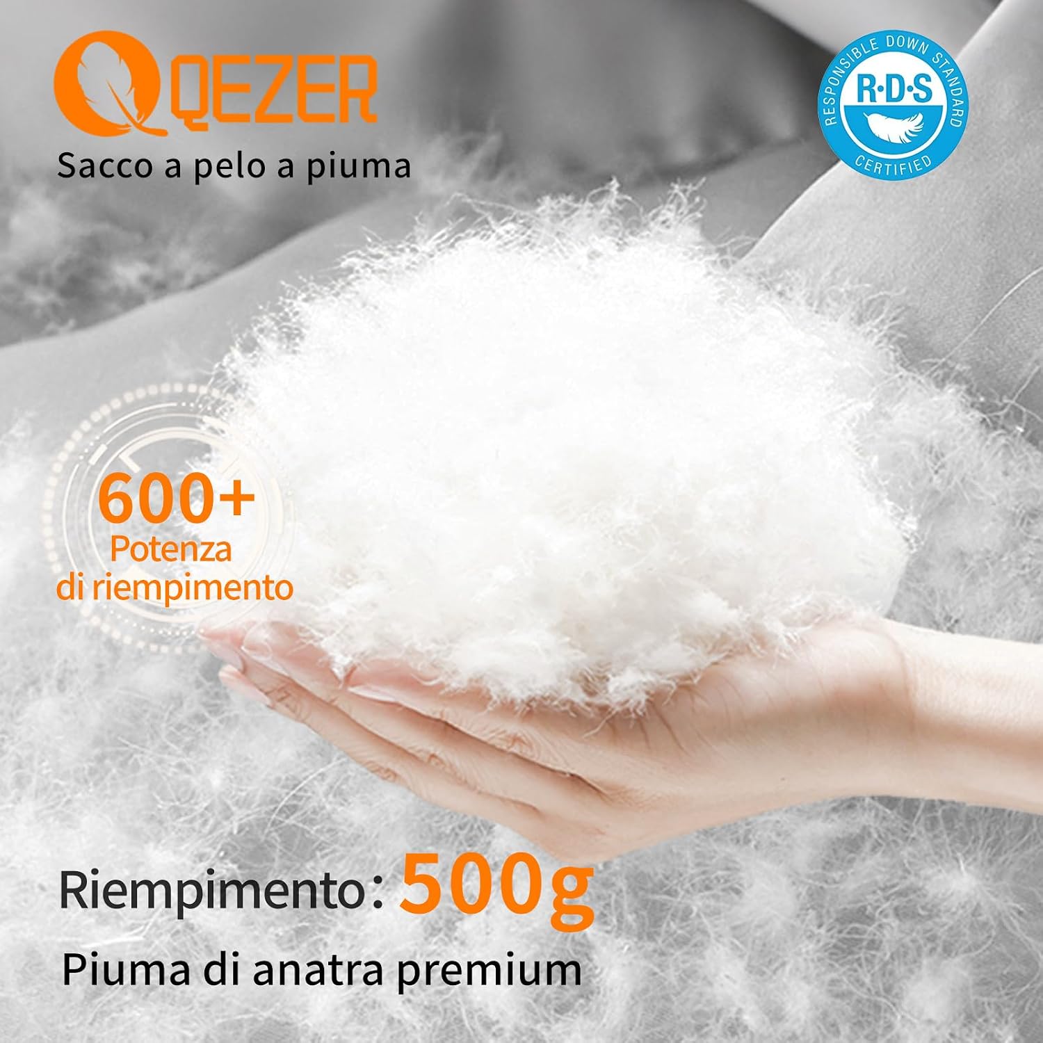 Detalle de QEZER Sacco a pelo ultraleggero in piuma per adulti e bambini, 12°C a -8°C, 1080 g–2140 g (4 stagioni) per campeggio e trekking
