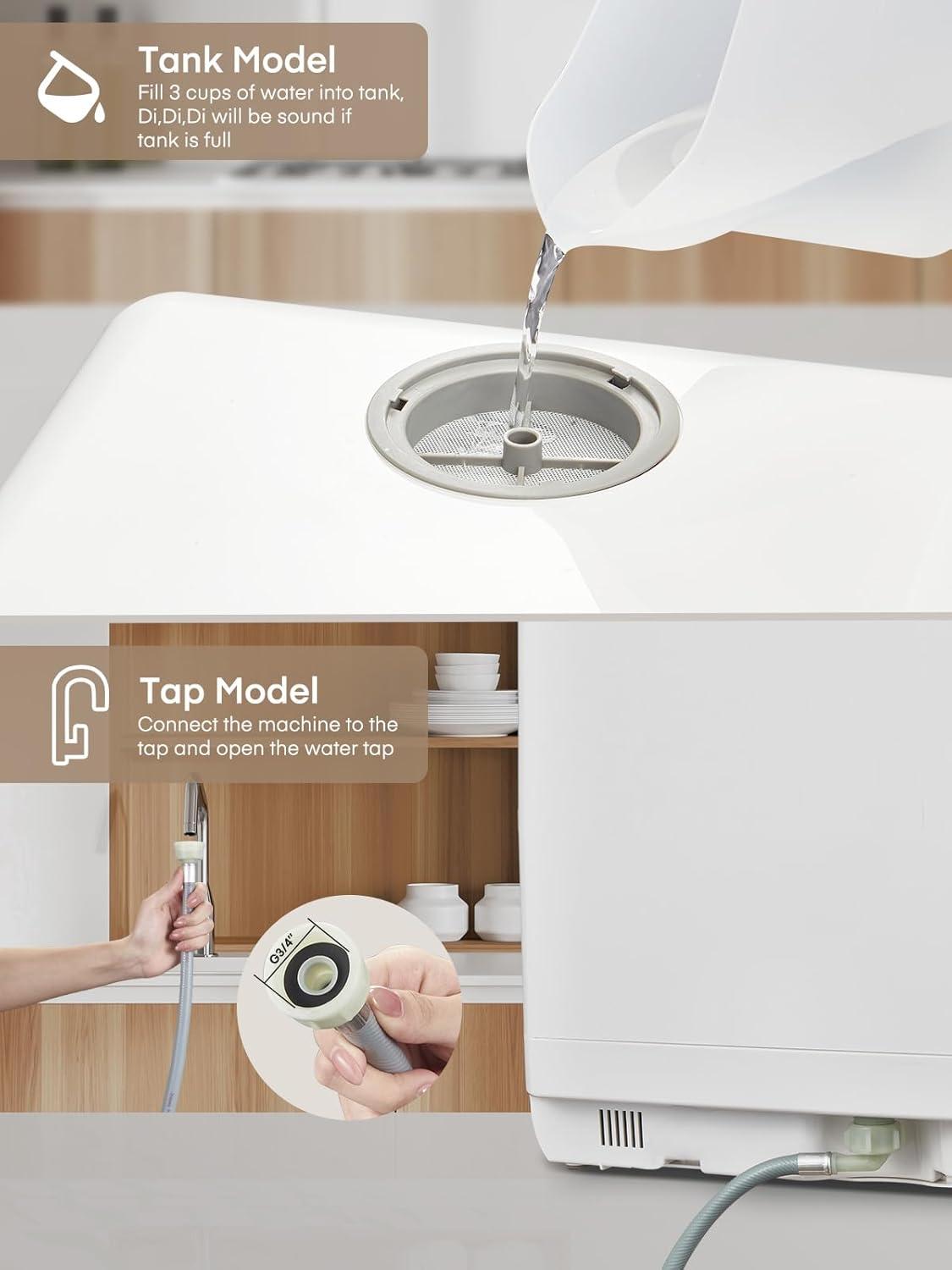Detalle 1 de FOHERE TDQR01A Countertop Dishwasher with 5L Tank and Delay Start