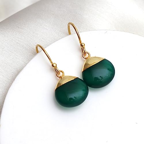 Thumbnail 3 de Gempires Natural Gemstone Teardrop Dangle Earrings, Green Onyx – Lightweight Gold Plated, Hypoallergenic Drop Earrings