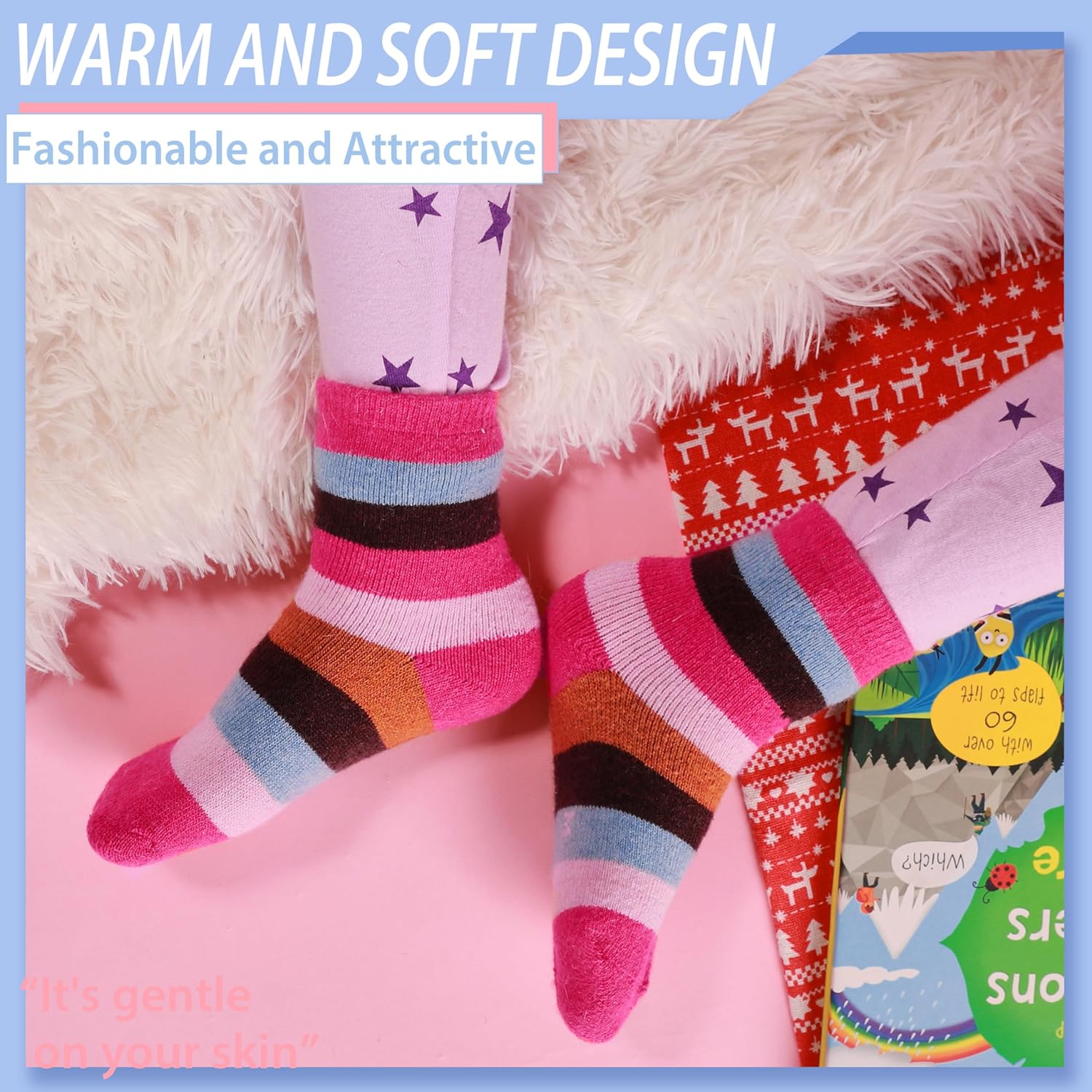 Detalle 2 de ANTSANG Kids Merino Wool Hiking Socks, 6 Pairs, Cushioned Crew Boot Socks