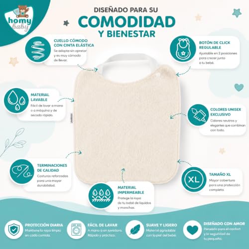 Thumbnail 8 de HOMYBABY Pack 5 Baberos Rizo Bebe Impermeables – Guardería y BLW, Reutilizables