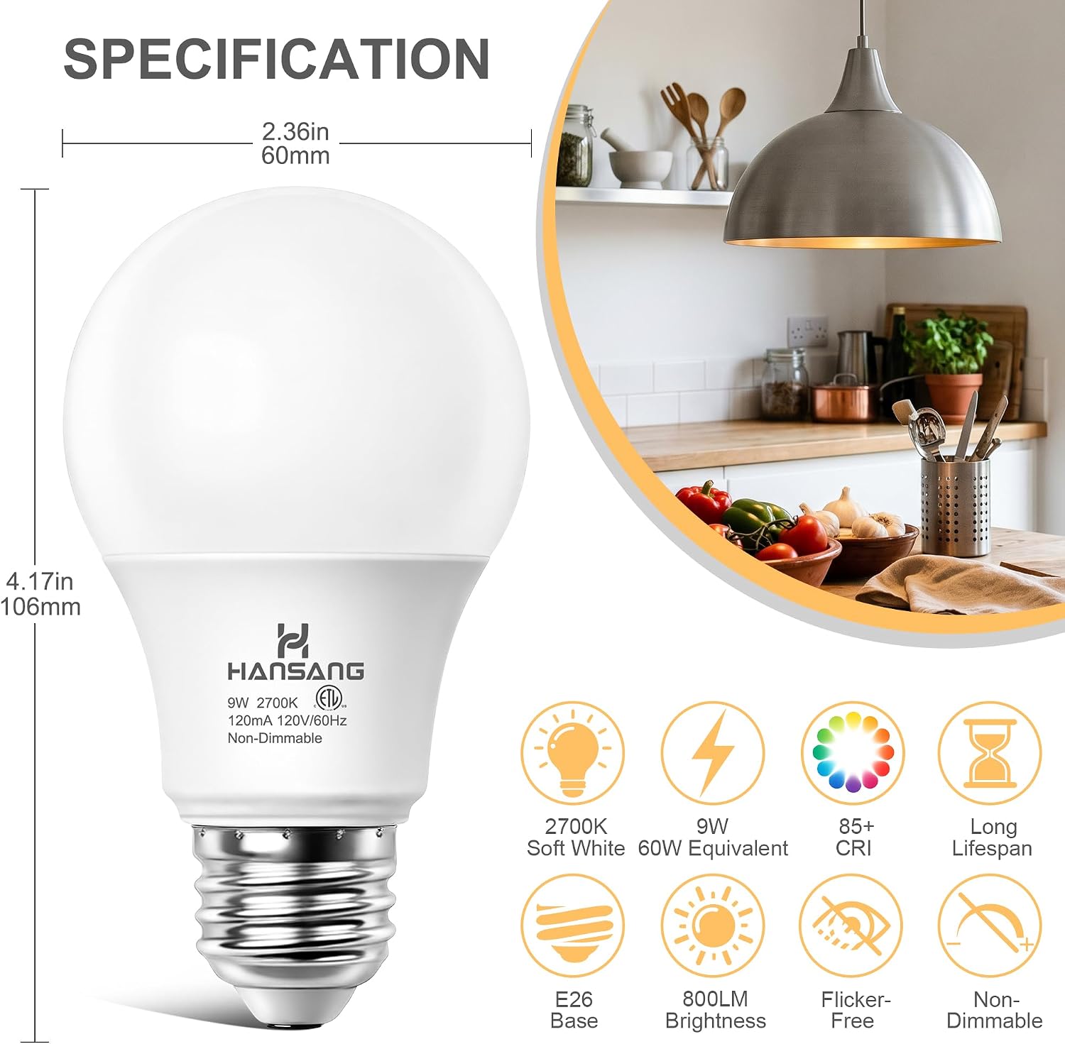 Detalle de hansang A19 LED Bulbs, 2700K