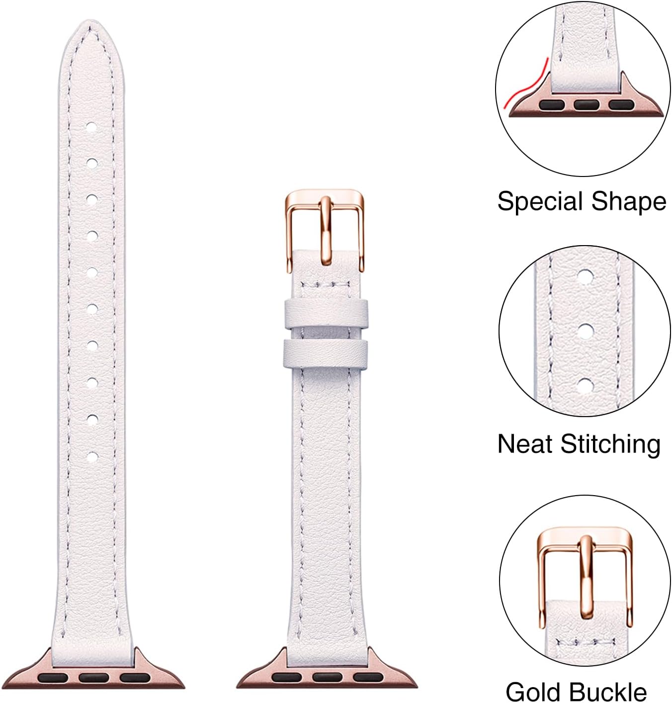 Detalle de SUNFWR Slim Leather Strap for Apple Watch 41mm
