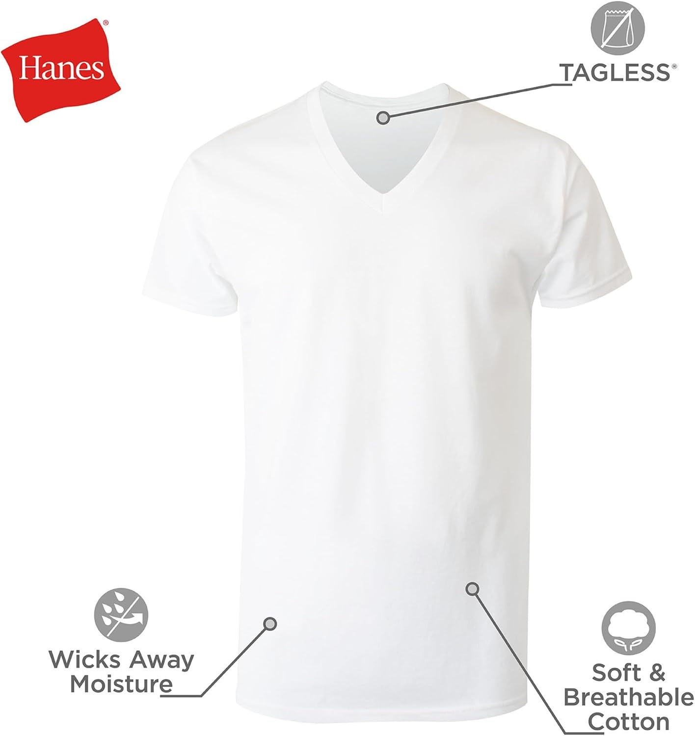 Detalle de Hanes Men's Undershirts T-Shirt Pack: V-Neck Cotton Tees with Moisture-Wicking and Odor Control