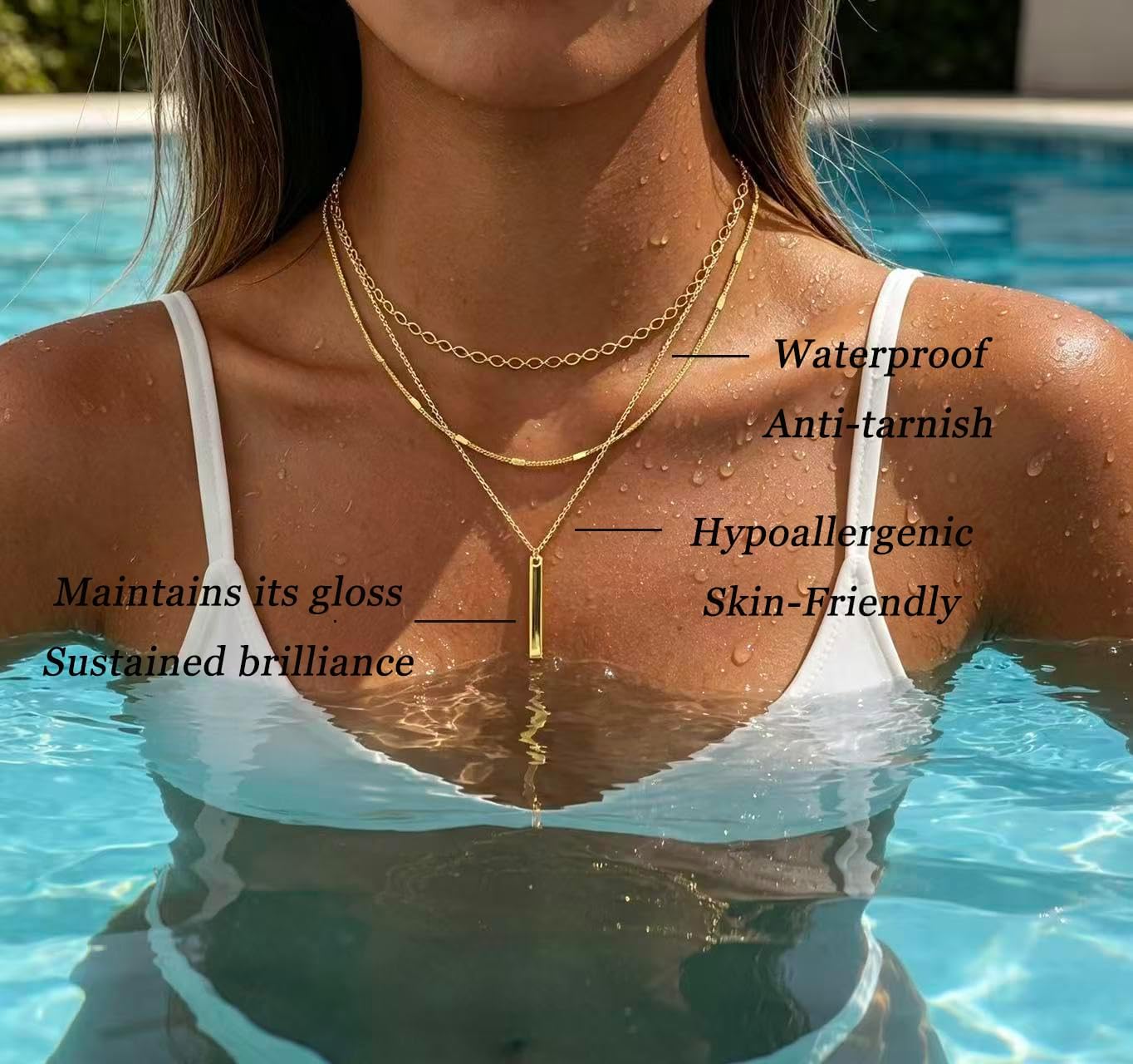 Detalle de Layered Gold Necklace Set, 14K Gold Plated