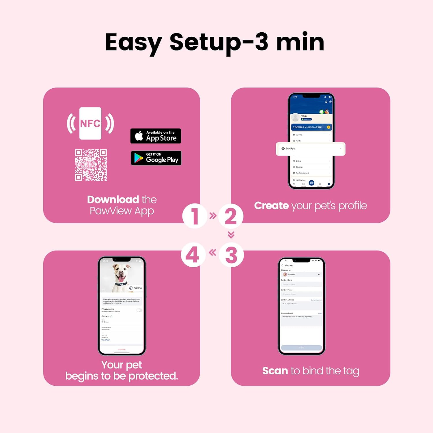 Thumbnail 6 de Pawview NFC & QR Code ID Tag for Pets – Silent Personalized Dog Tag (Pink & Blue)