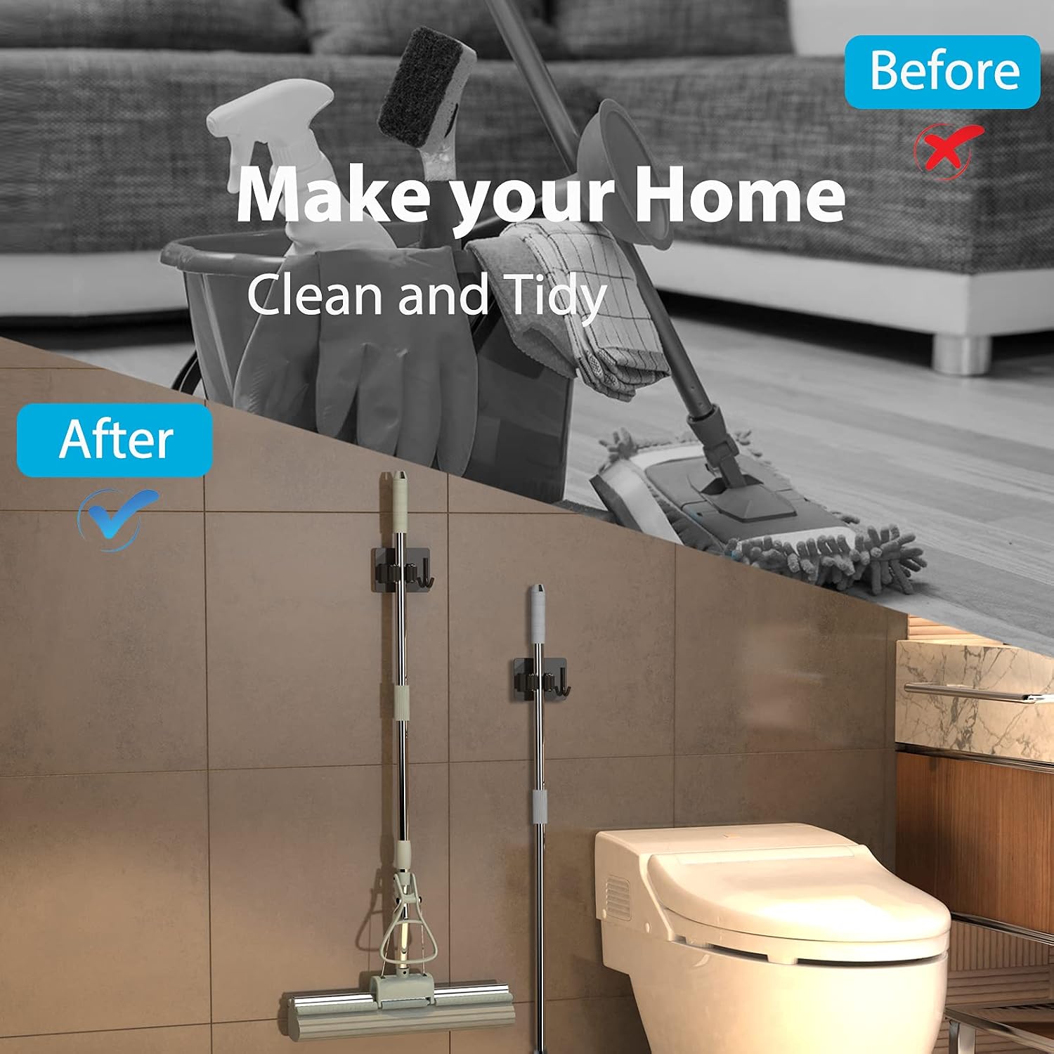 Thumbnail 2 de HOMEASY Mop Broom Holder 6 Pcs