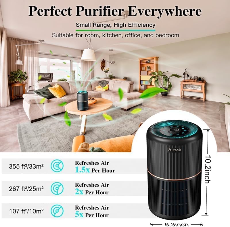 Thumbnail 3 de AIRTOK AP0601 luchtreiniger met H13 HEPA-filter, 360°-inlaat en aromapads