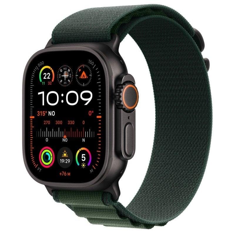 Detalle de Apple Watch Ultra 2 GPS + Cellular 49 mm – Titanio negro con correa Alpine Loop M verde oscuro