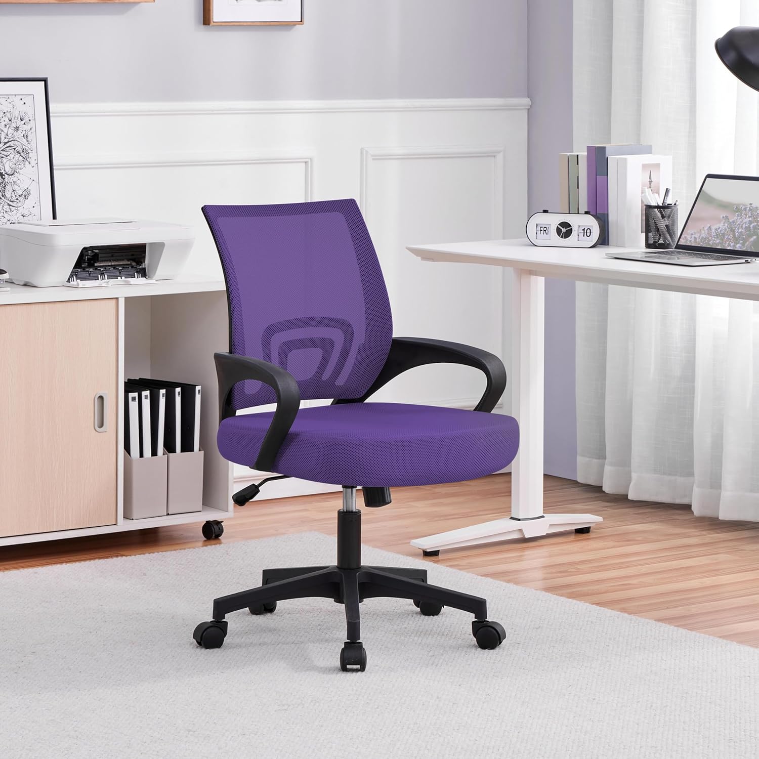 Detalle 2 de Yaheetech Sedia da Ufficio Ergonomica a Rotelle con Schienale in Rete, Braccioli e Altezza Regolabile – Viola