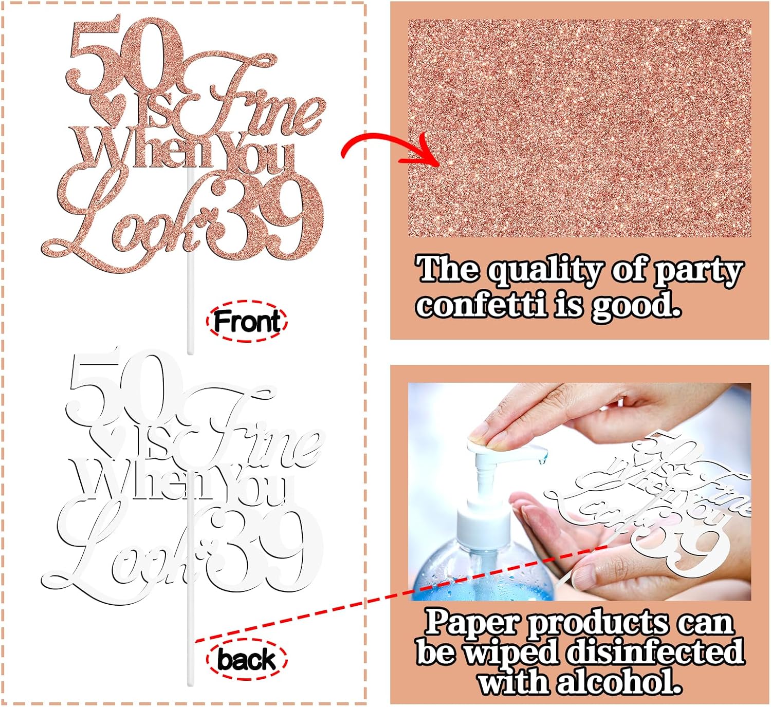 Detalle de NARLOPI I-0348 50th Birthday Cake Topper, Glitter Card Paper, 4-Inch Wide