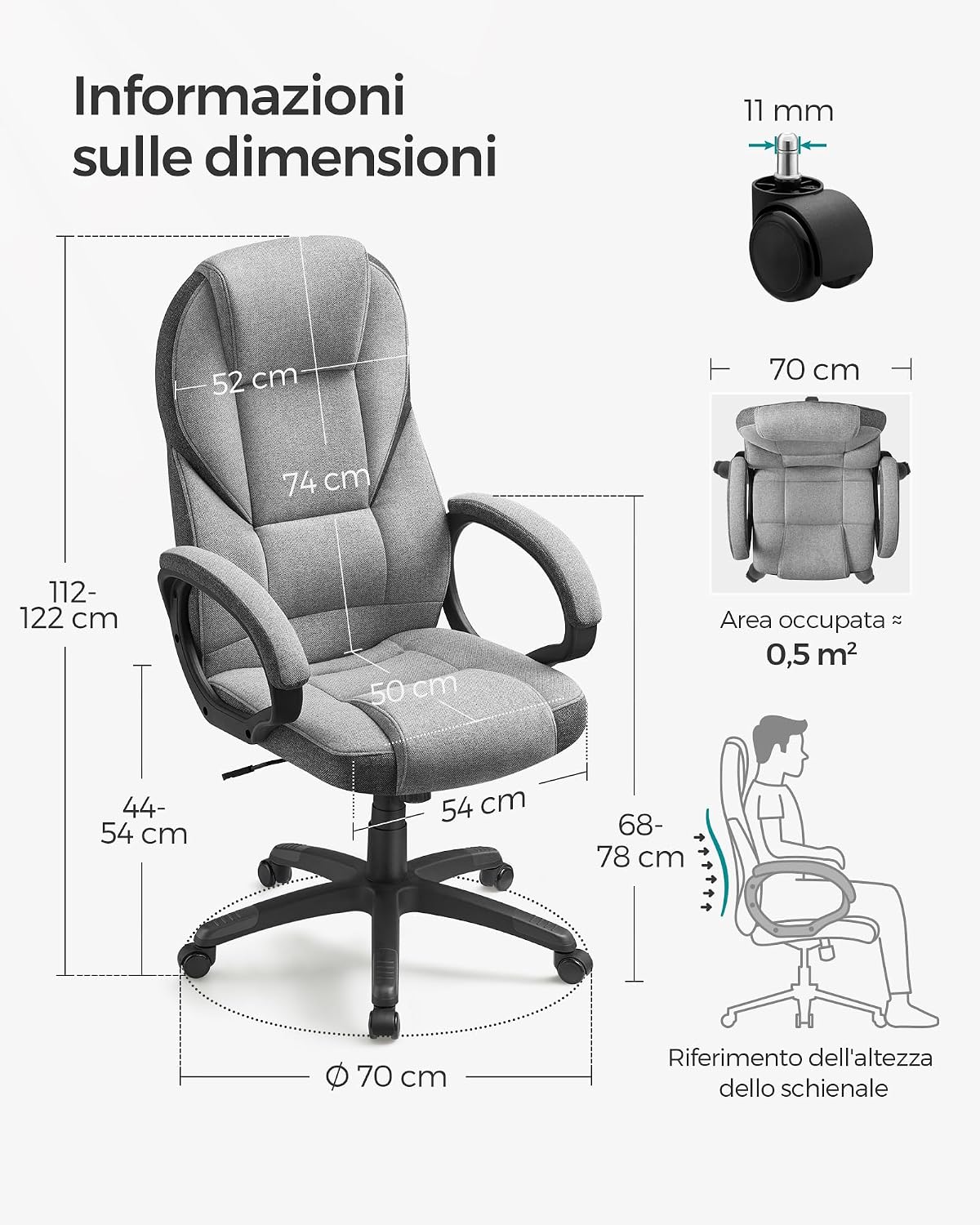 Thumbnail 2 de SONGMICS Ergonomica Poltrona direzionale 44–54 cm