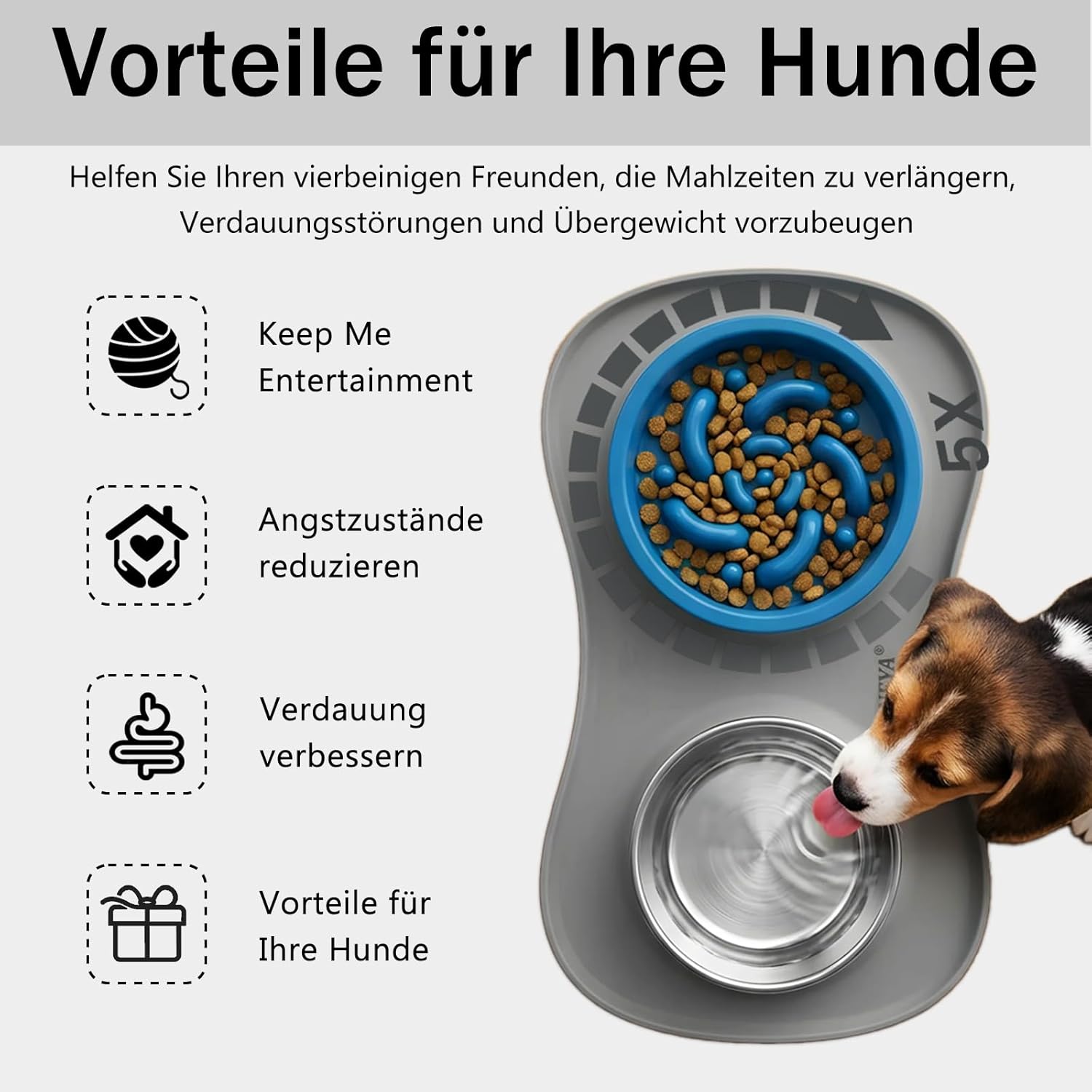 Detalle de YINEYA set 3 in 1 ciotole per cani e gatti anti-ingozzamento con tappetino pieghevole