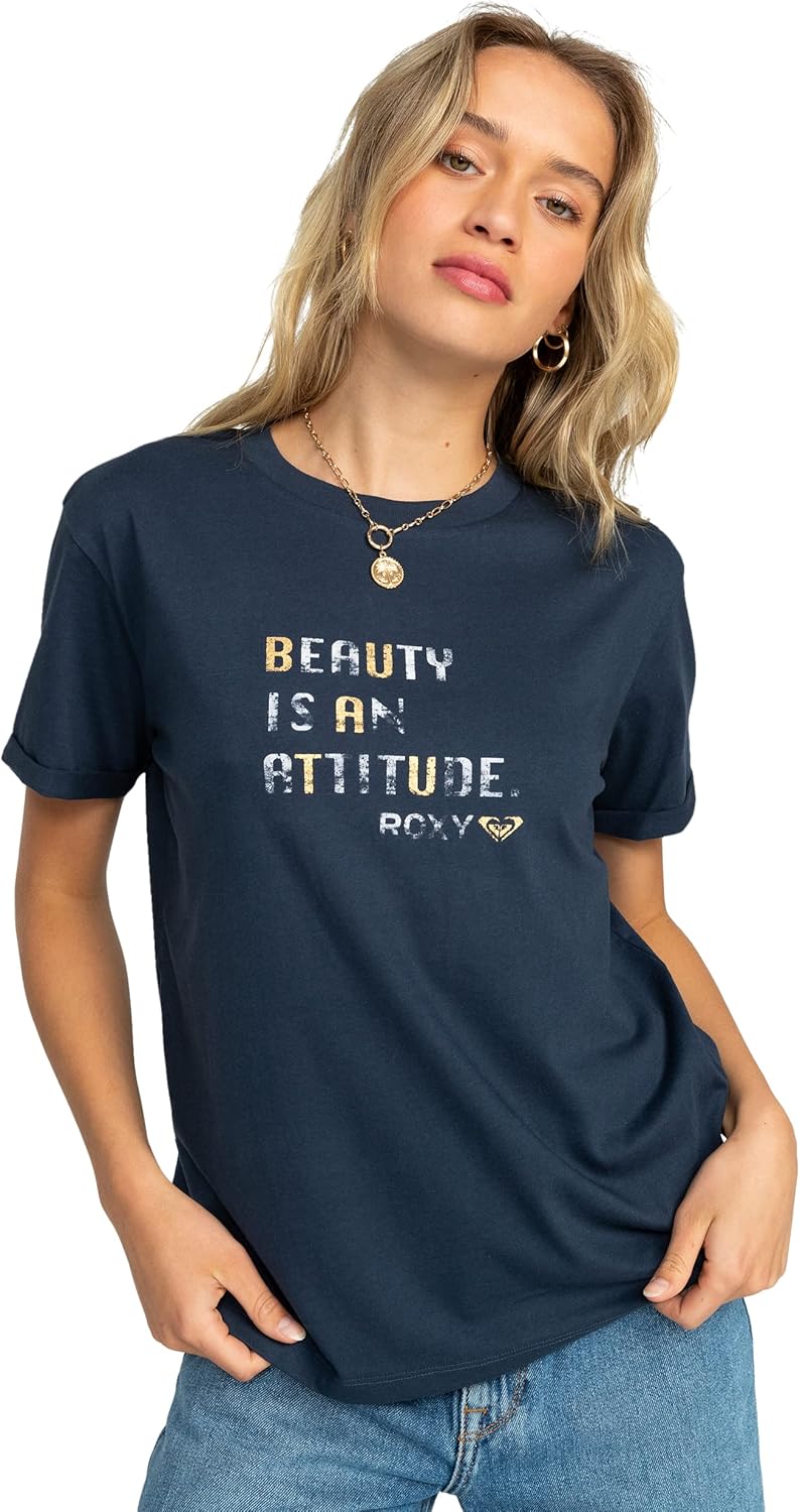Detalle de Roxy Sparkle Evening Attitude T-Shirt Femme – Tee coton regular à manches roulotées