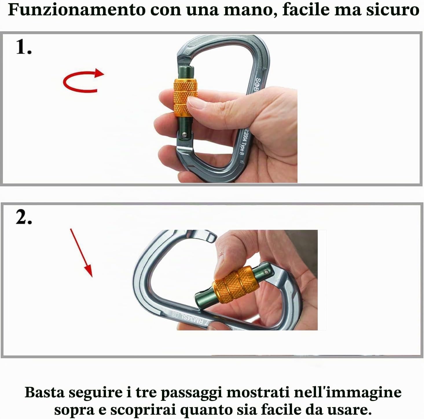 Detalle de SOB Moschettone Arrampicata con Porta a Vite – 2 pezzi in alluminio 7075, CE EN362
