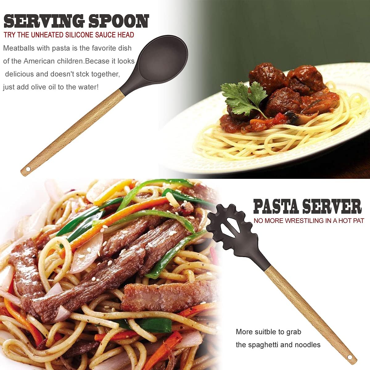 Thumbnail 4 de 35-Piece Cooking Utensils Set Silicone Wooden Handles