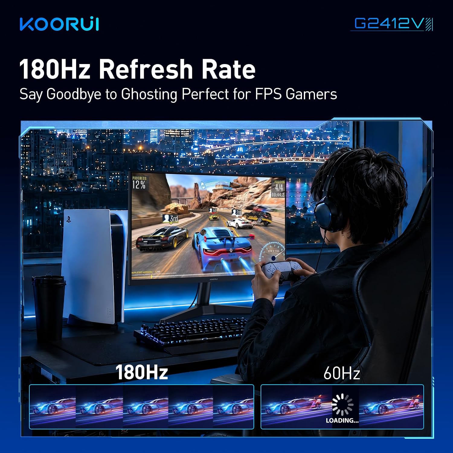 Thumbnail 1 de KOORUI 24" Gaming Monitor (240Hz, 1ms) with FHD HDR400, VA Panel, Adaptive Sync, HDMI 2.0 + DP 1.4