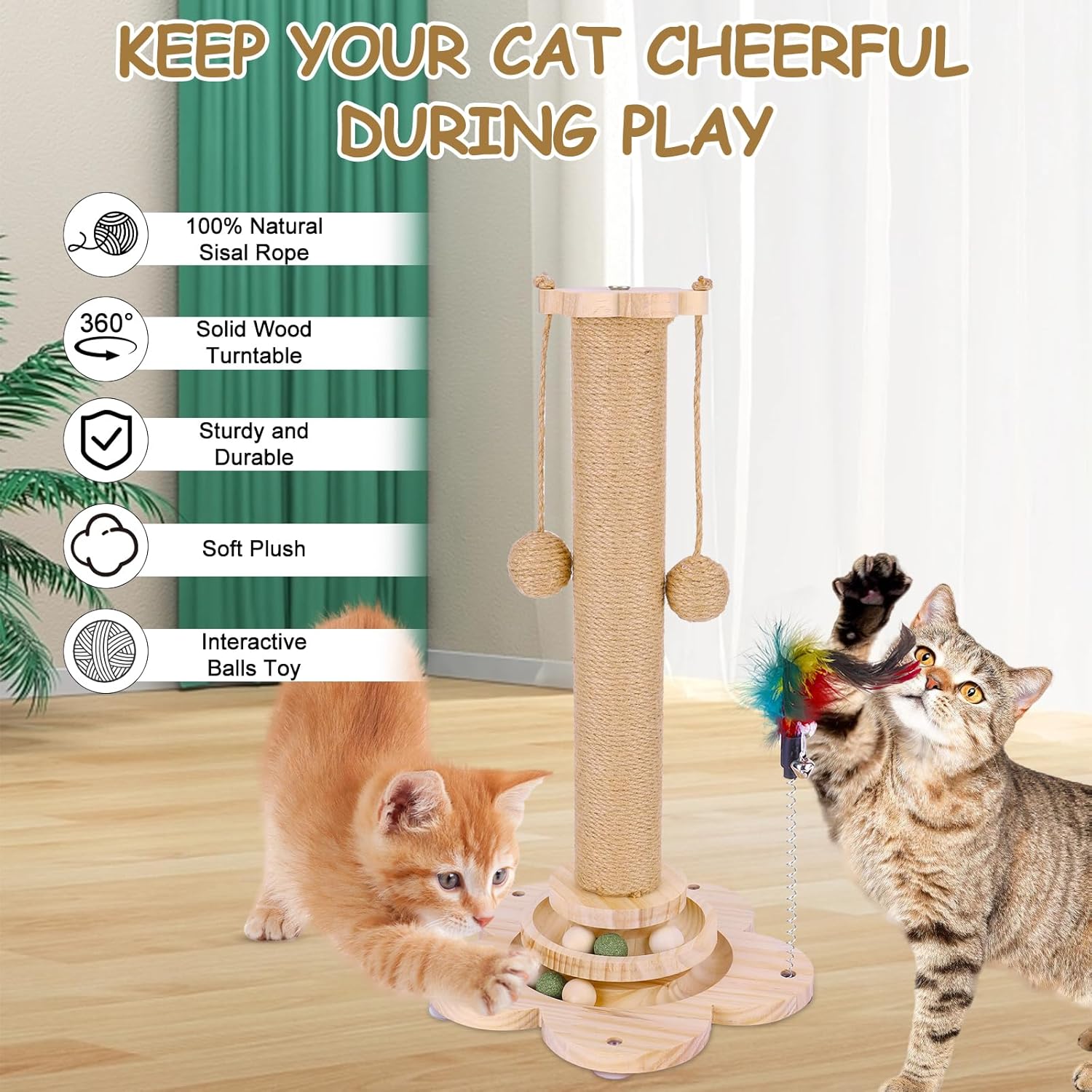 Detalle de OFC Lenw Sisal Cat Scratching Post — 50cm Tall with Interactive Track Ball Toy