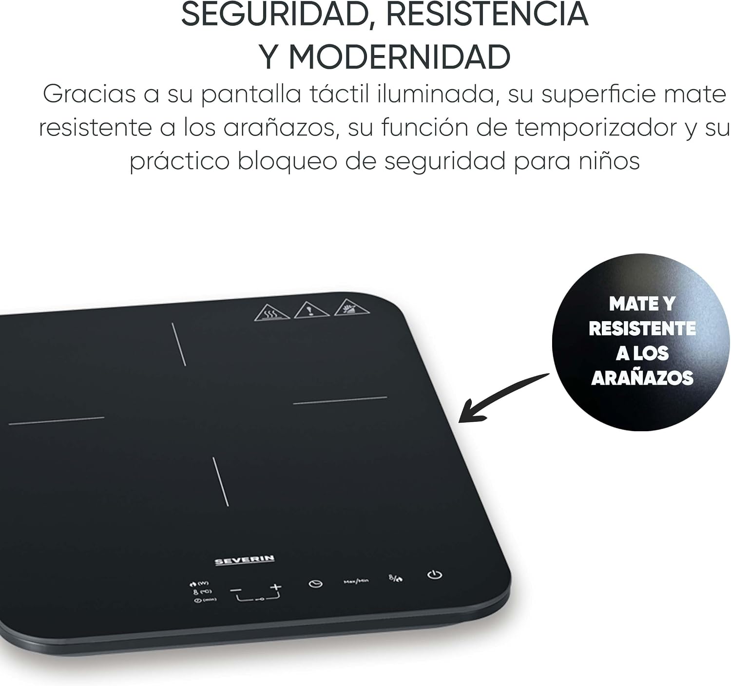 Detalle de SEVERIN KP 1032 – Placa de inducción vitrocerámica, 2000 W, pantalla táctil y temporizador