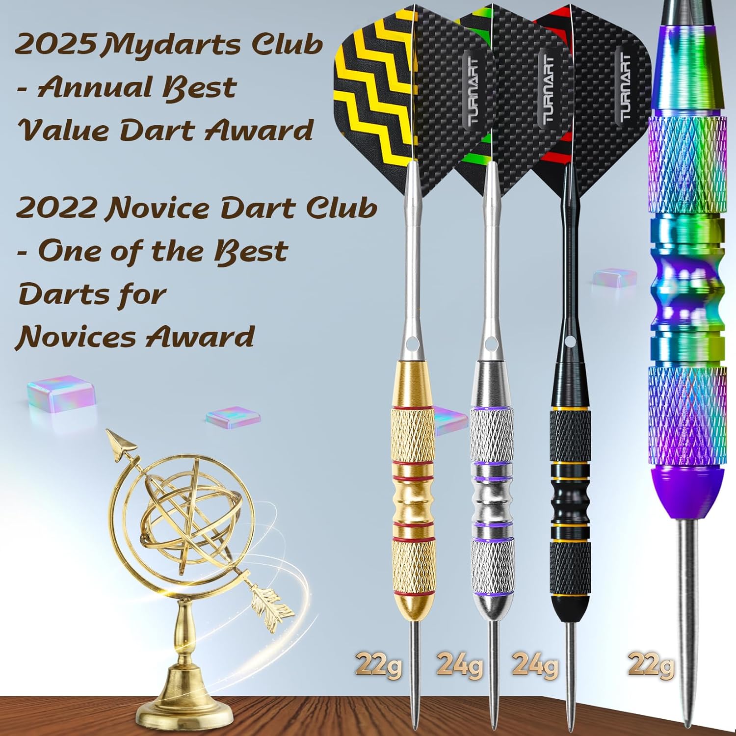 Thumbnail 4 de Turnart 12 Pack Steel Tip Darts Set with Case – 22/24g, Metal Shafts & Extra Flights