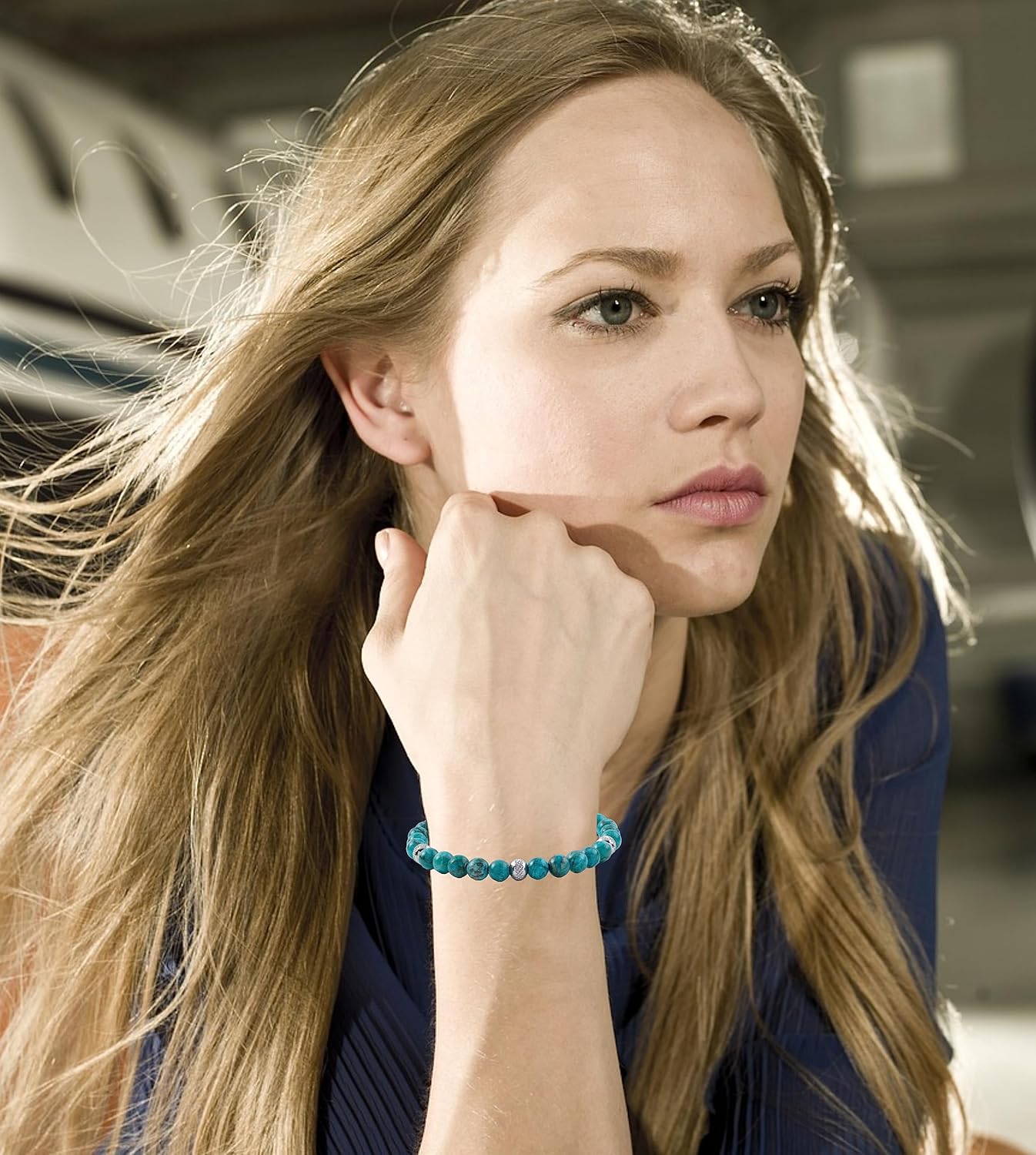 Thumbnail 3 de 10:10 Bracciale pietre turchese 6 mm