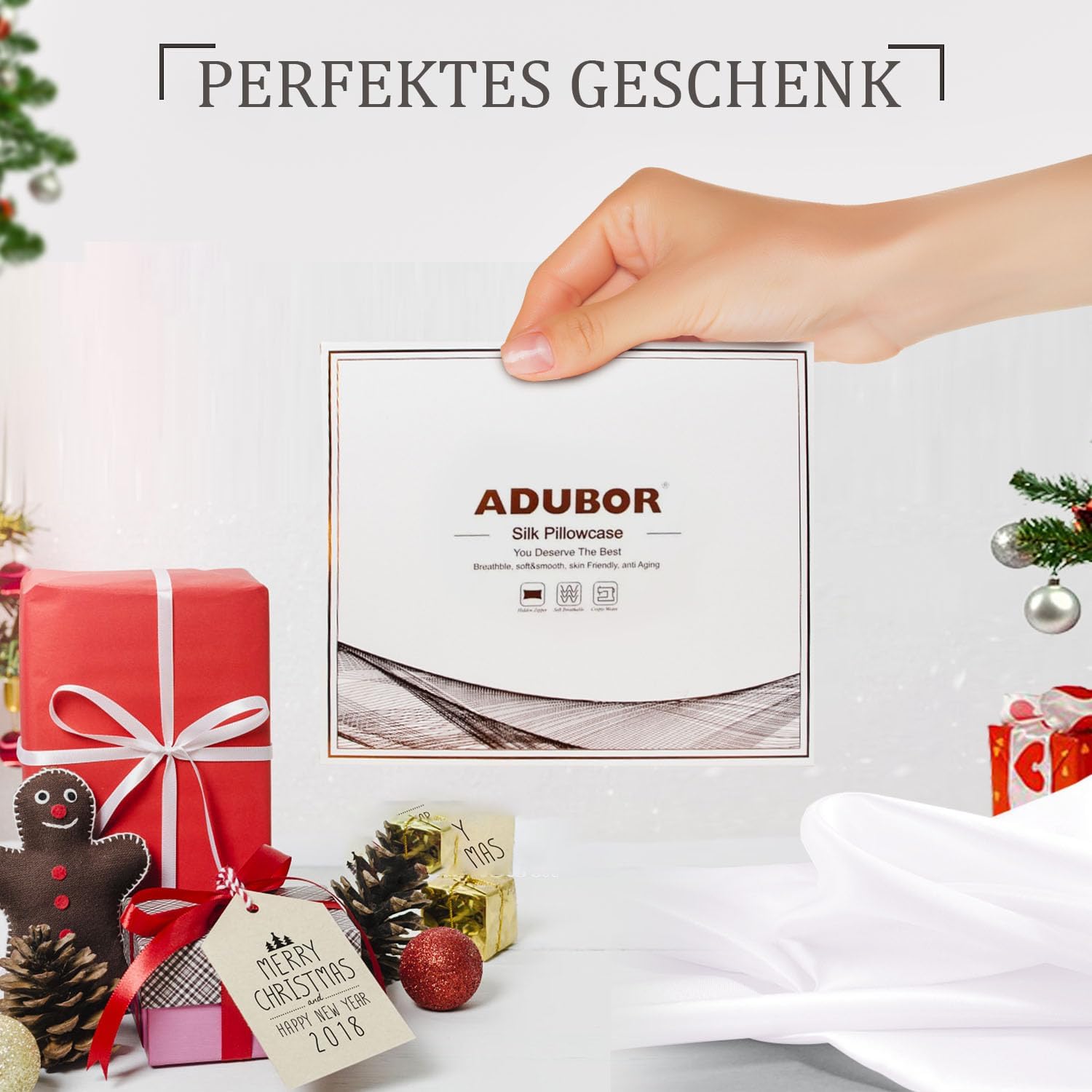 Thumbnail 6 de Adubor 100% Seidenkissenbezug 80x80 cm (23 Momme, dunkelgrau) mit verstecktem YKK-Reißverschluss – 1 Stück