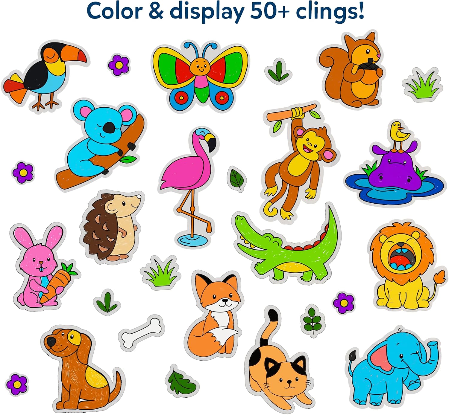 Detalle 2 de Skillmatics Color Clingz Animals: 50+ Reusable Static Stickers for Mess-Free Cling Art (Ages 3–7)