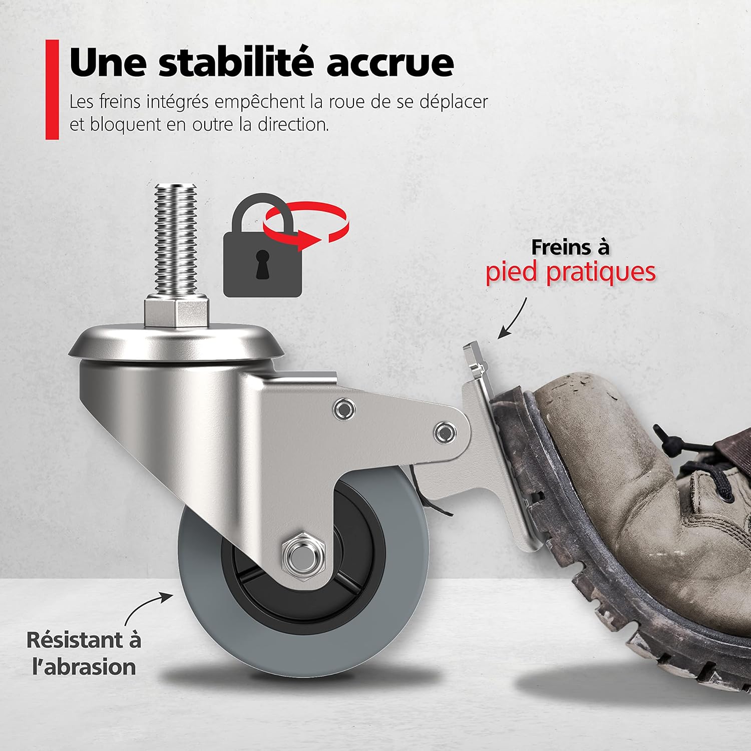 Detalle de RAVN HAMAN : jeu de 4 roulettes pivotantes pour meubles avec frein, tiges filetées 10 x 25 mm (jusqu’à 30 kg par roulette)