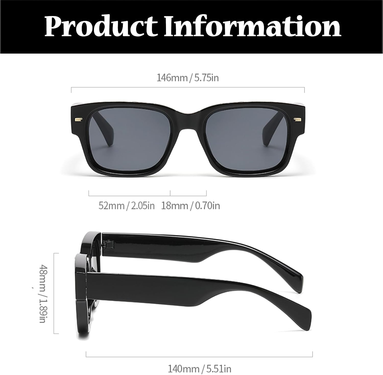Detalle de LJCZKA Retro Thick Rectangle Sunglasses – Unisex Vintage Square Frames with UV400 Protection
