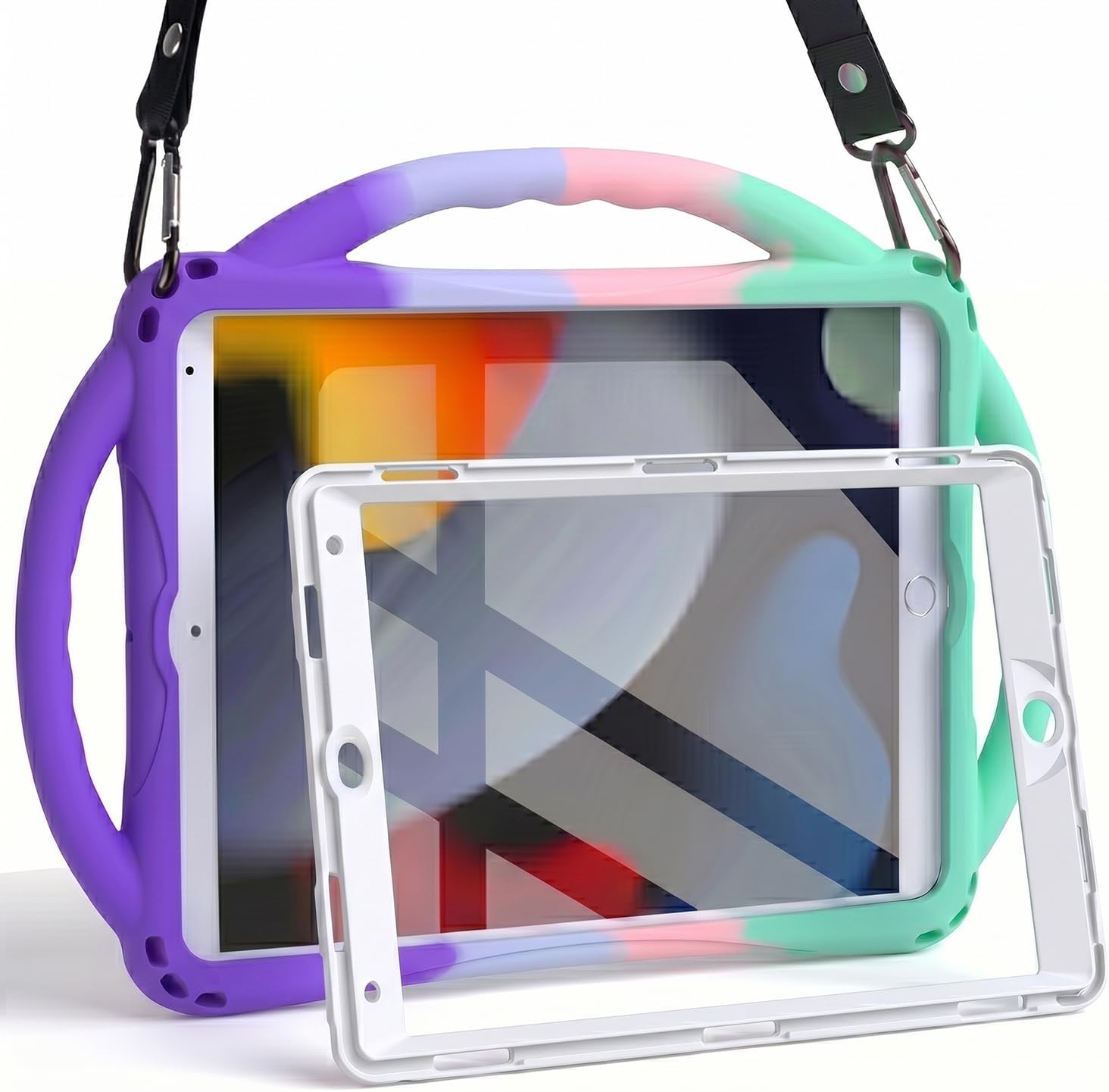 Detalle de TOPESCT Custodia per bambini per iPad 10,2" (9a/8a/7a gen.) in silicone con protezione schermo integrata, manico e cinghia