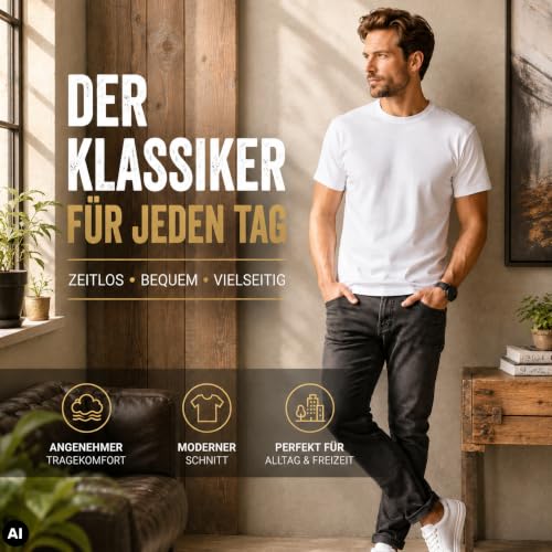 Thumbnail 1 de Fruit of the Loom HLKauf Bundle Herren Regular Fit T-Shirt Heavy Cotton Tee Shirt 5er Pack + Notizblock